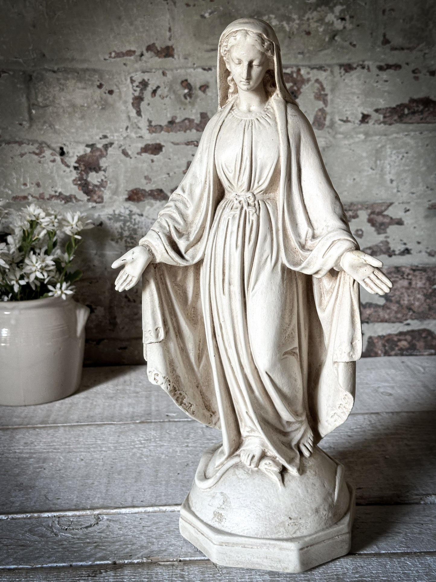 A Tall Antique French Chalk Ware Religious Statue of the Virgin Mary