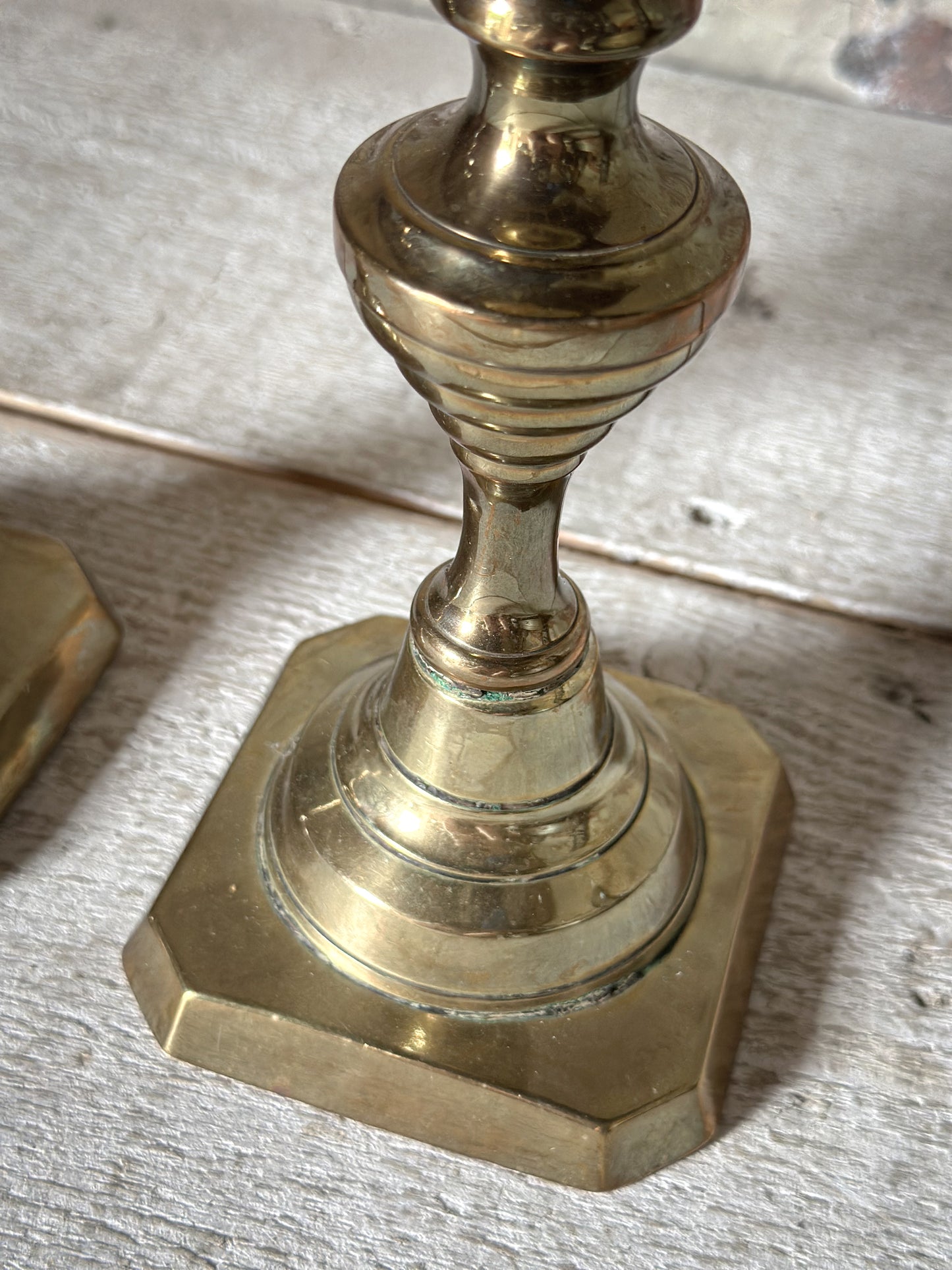 Pair of Antique Brass Push-Up Candlesticks | Victorian Edwardian Ejector Candlesticks | 30cm Tall