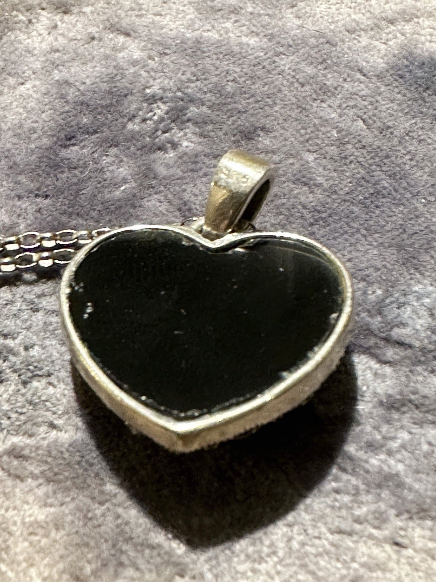 Stunning antique marcasite and black onyx stone heart pendant and chain