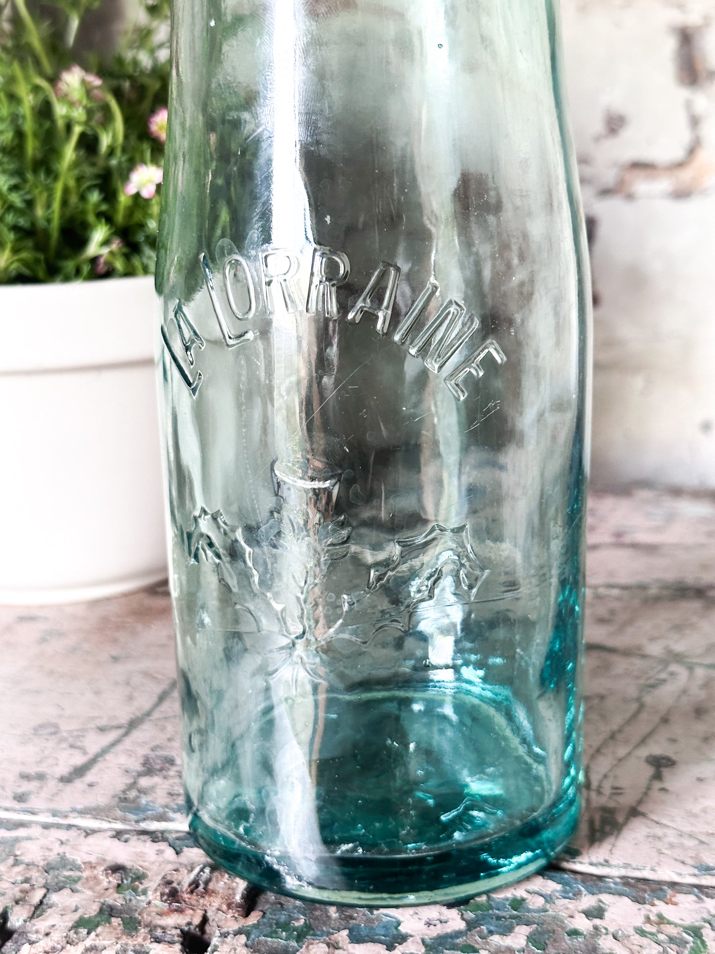 Vintage French Glass Jar – “La Lorraine” Aqua Storage Jar with Lid