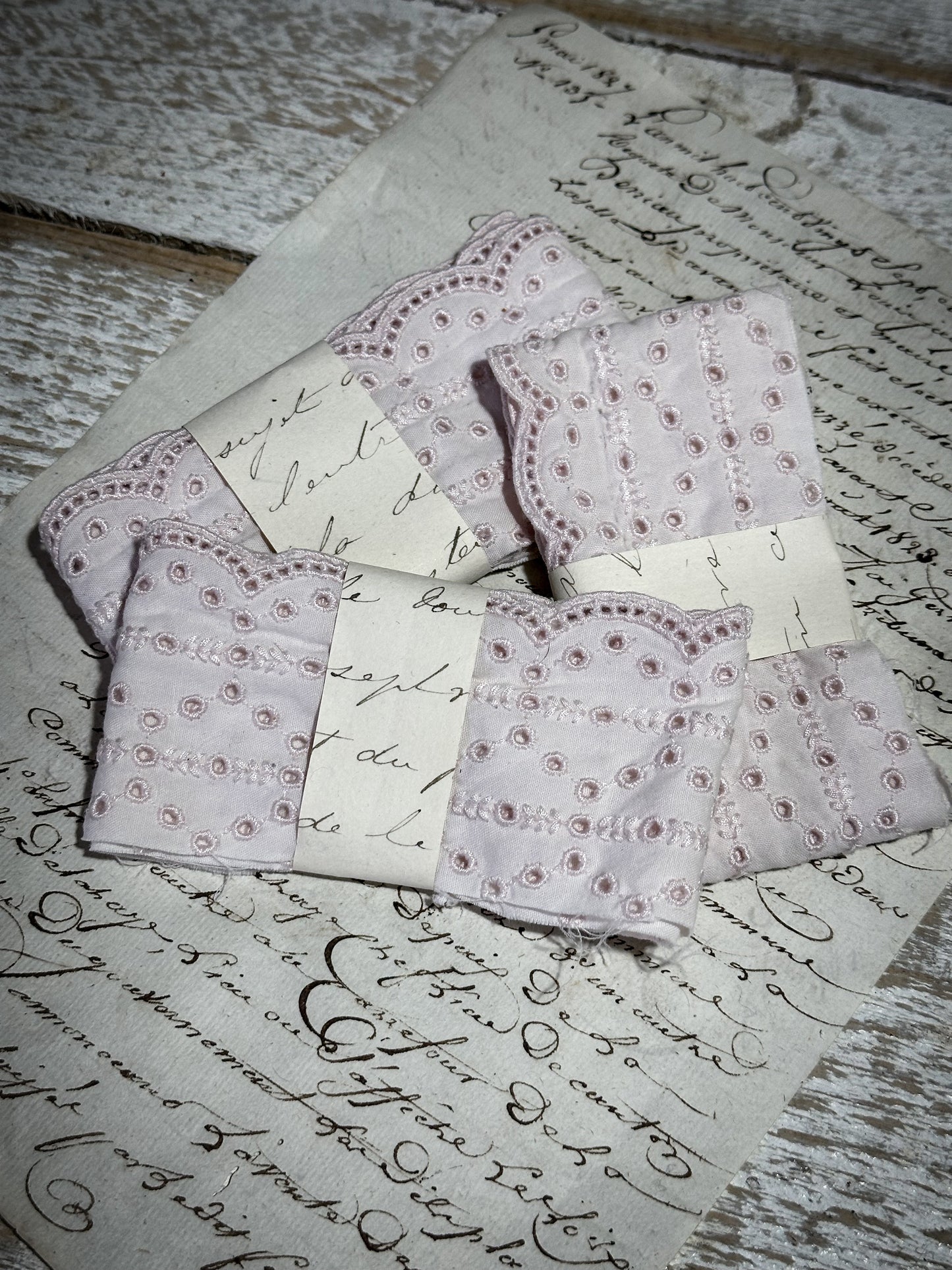 Reclaimed Pale Pink Broderie Anglaise lace Lengths