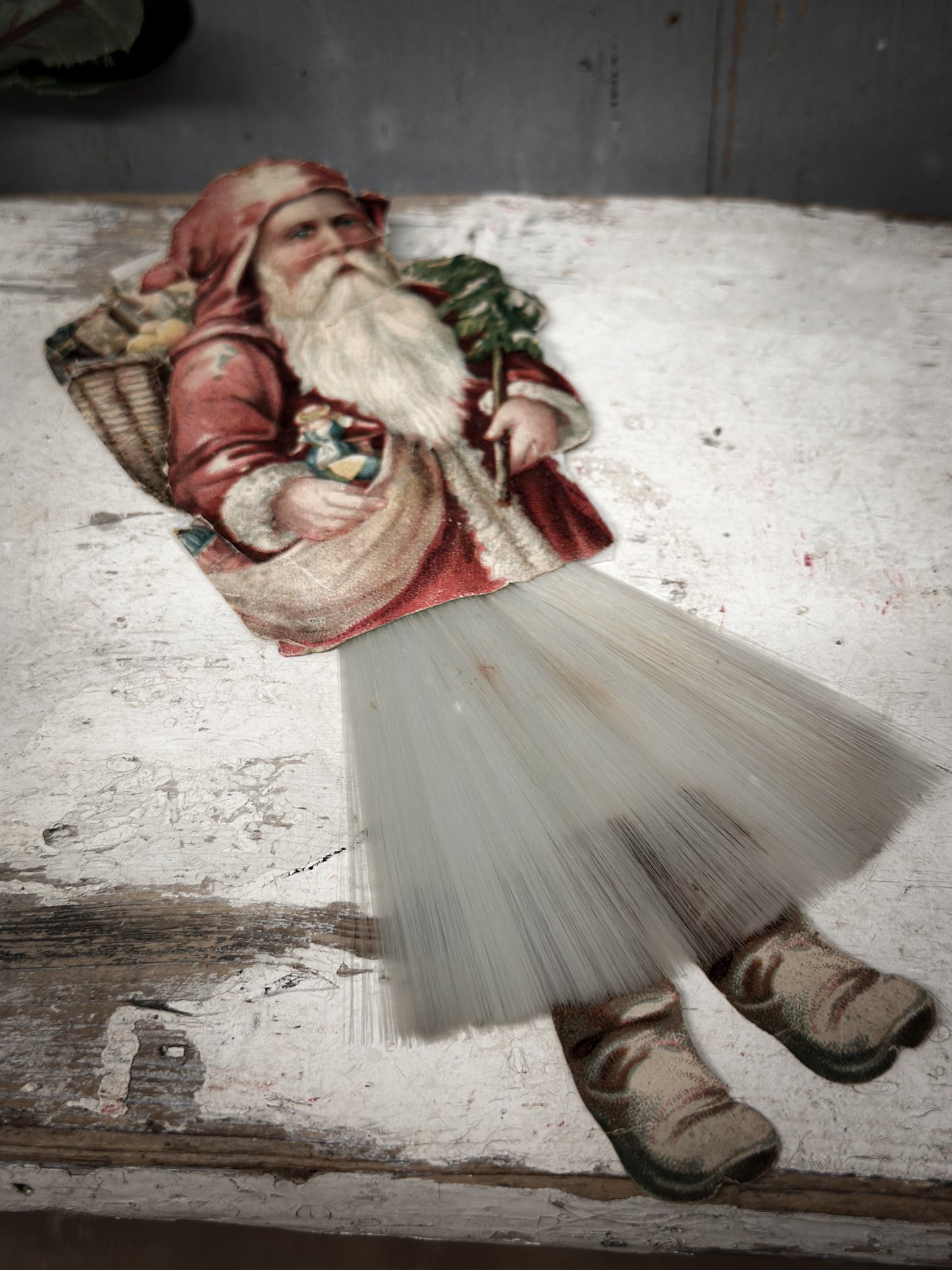 Antique German Father Christmas Ornament with Spun-Glass Skirt (c. 1900–1930)