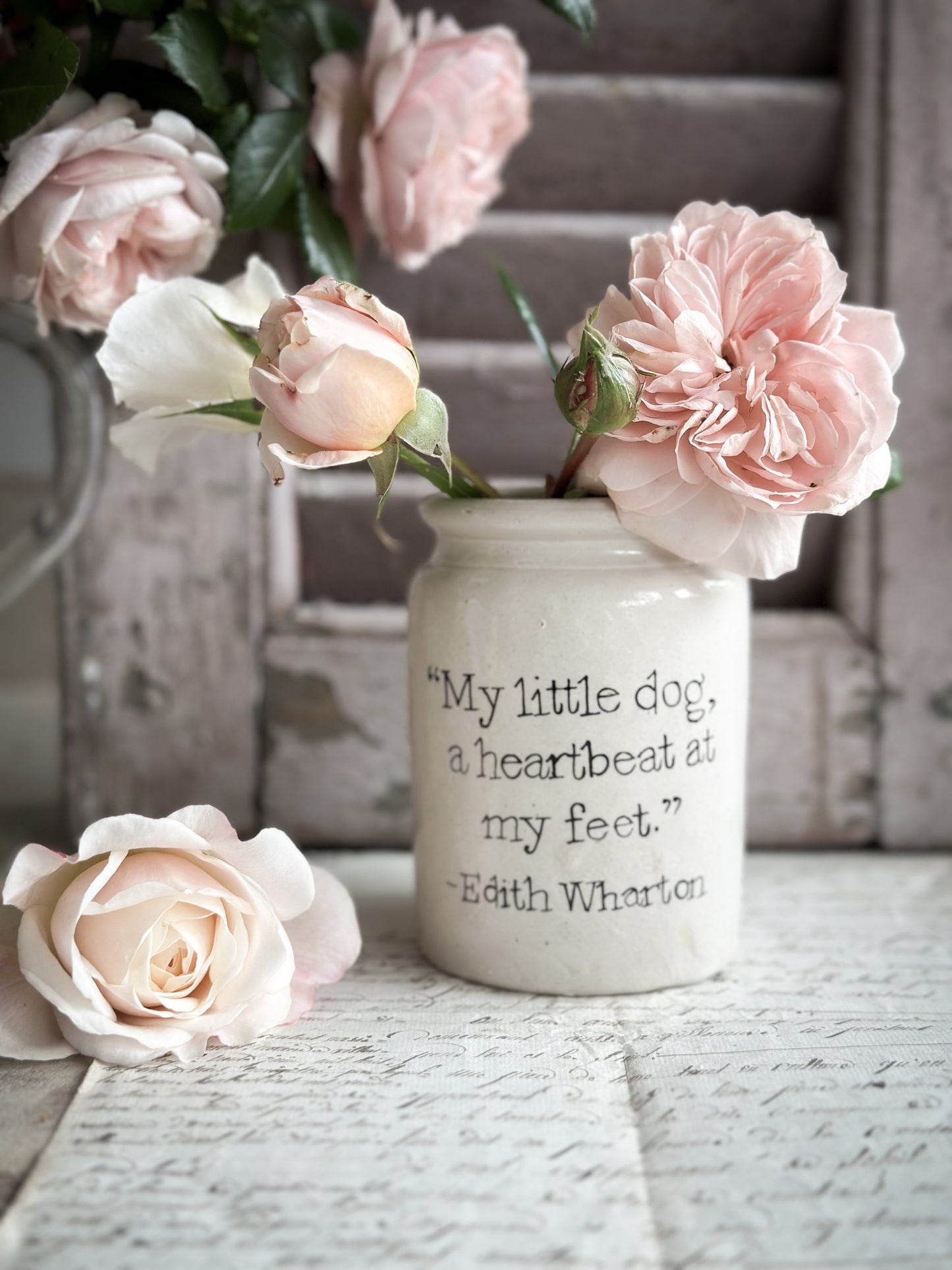 A Victorian unearthed  stoneware pottery Jar with a hand painted quote