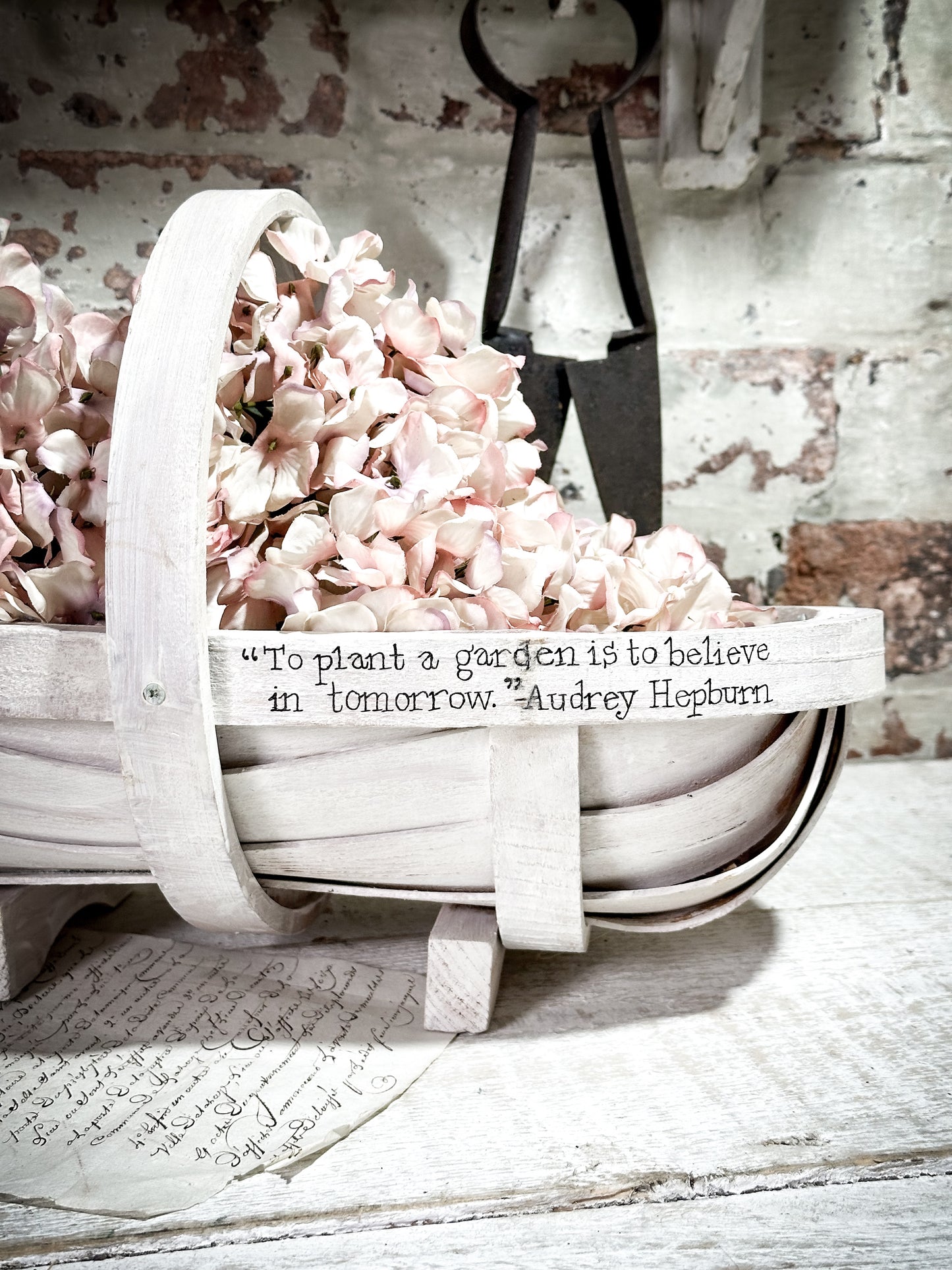 A Vintage Hand Painted Sussex Trug with a Garden Quote Gift for a Gardener