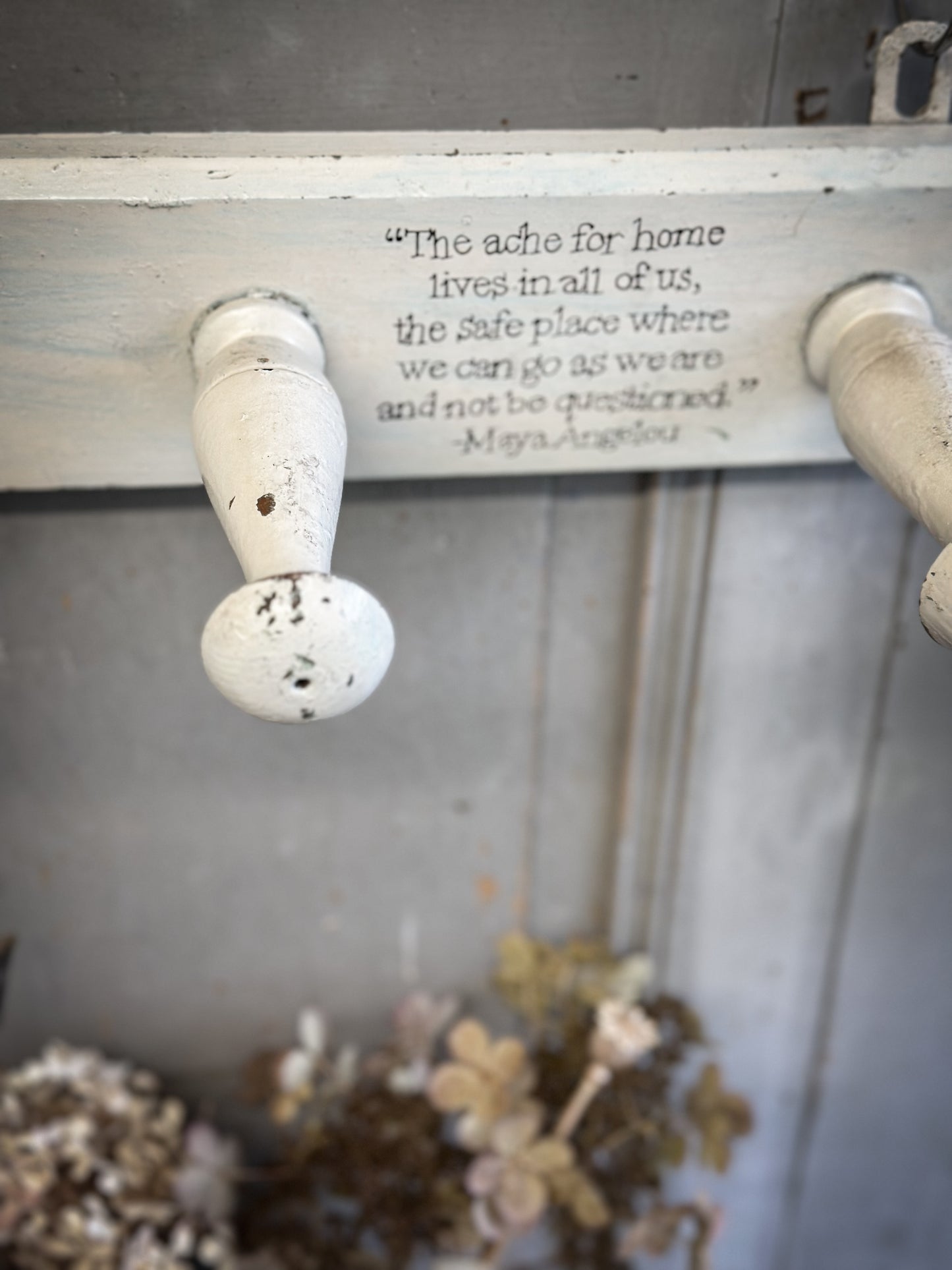 A Vintage Wooden French Coat Peg With Hand Painted Quote