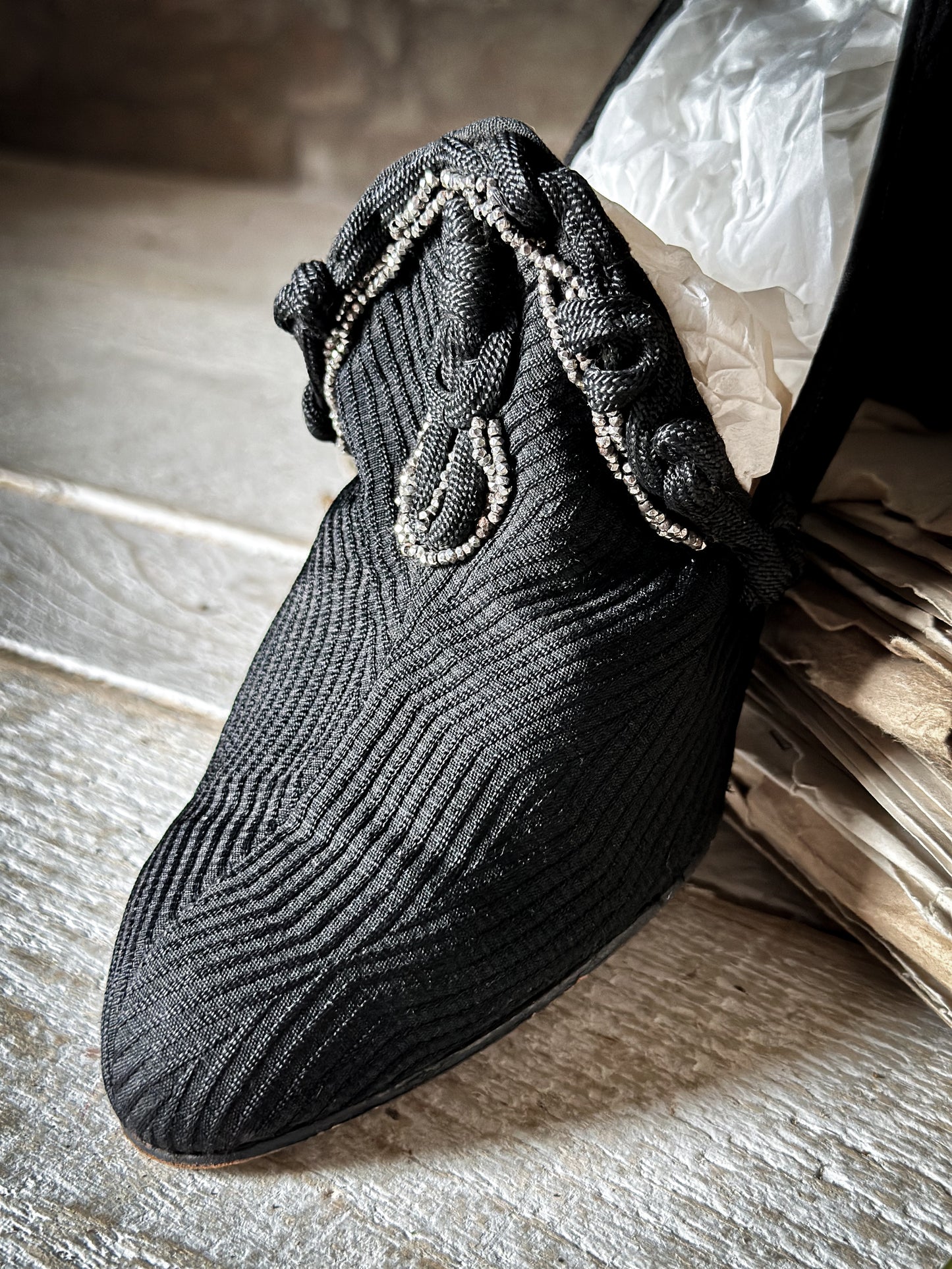 Beautiful pair of 1920’s shoes with cut steel embellishments