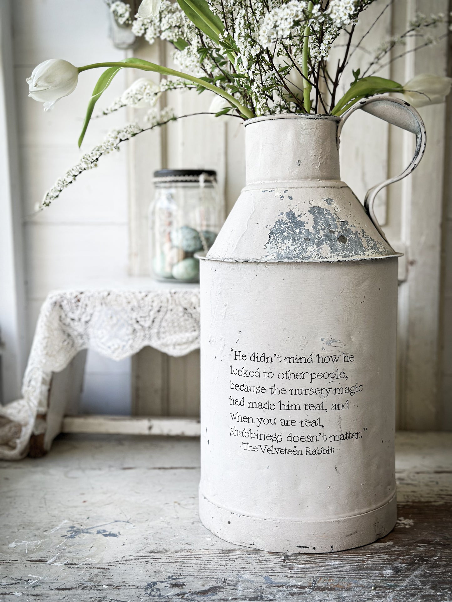 A lovely antique French tin milk churn