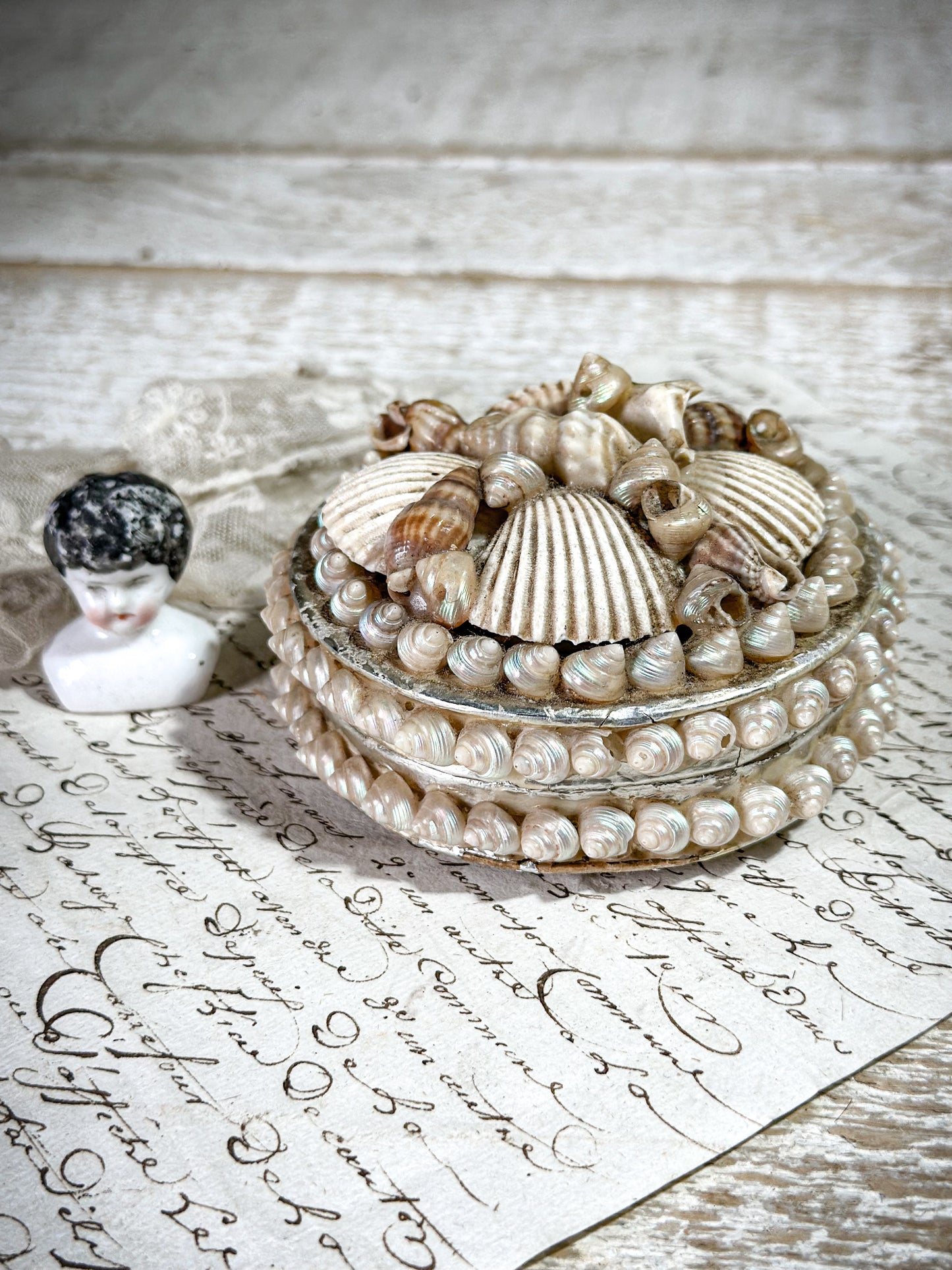 Antique French Shell Jewellery Box