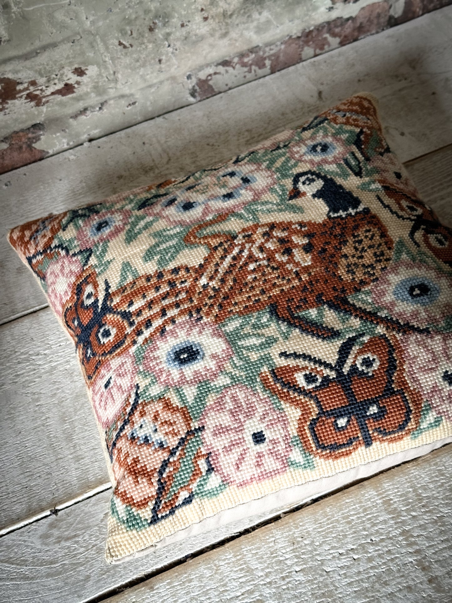 A lovely vintage wool needlepoint cushion