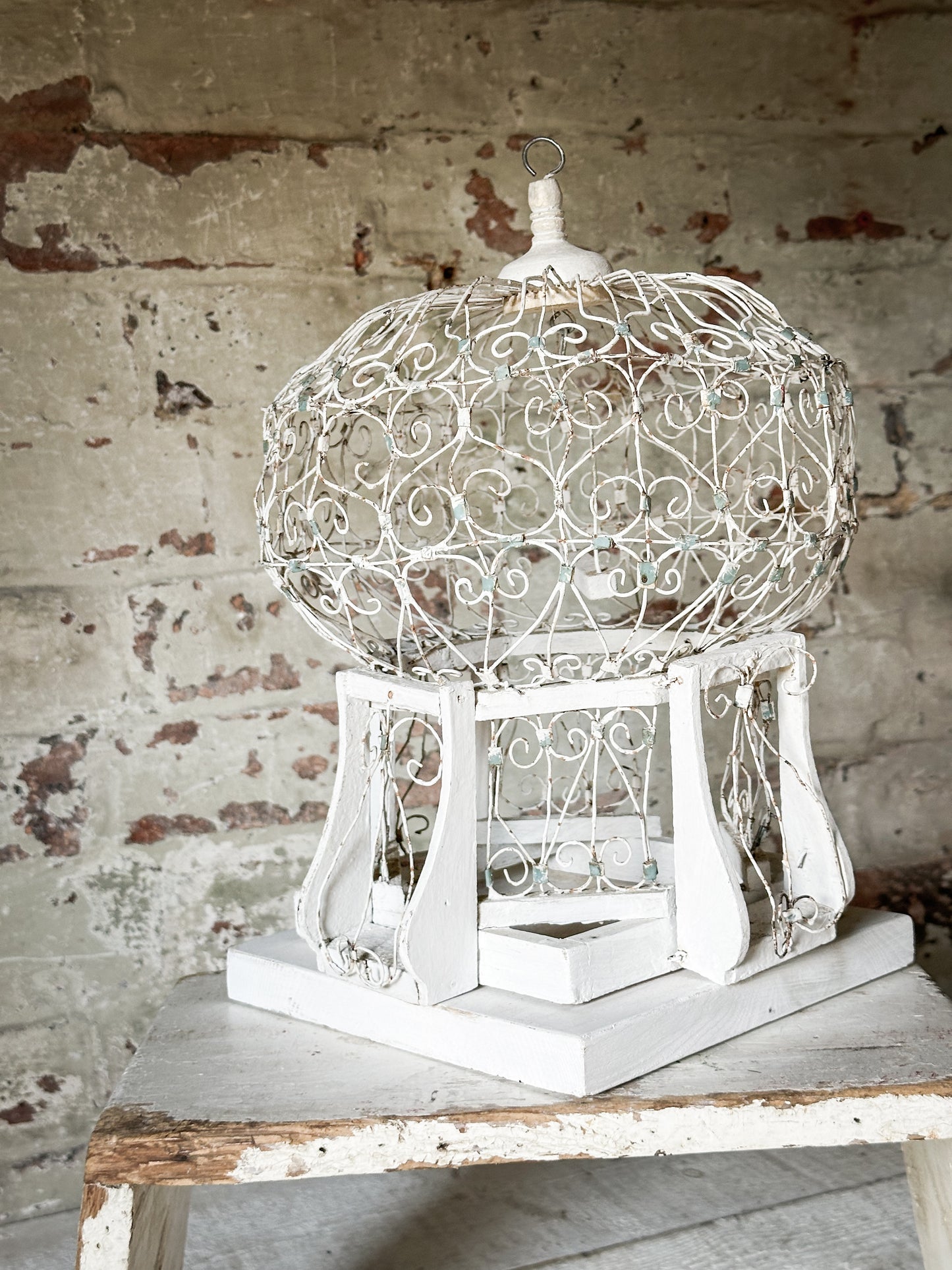 A lovely French vintage wire Balloon bird cage