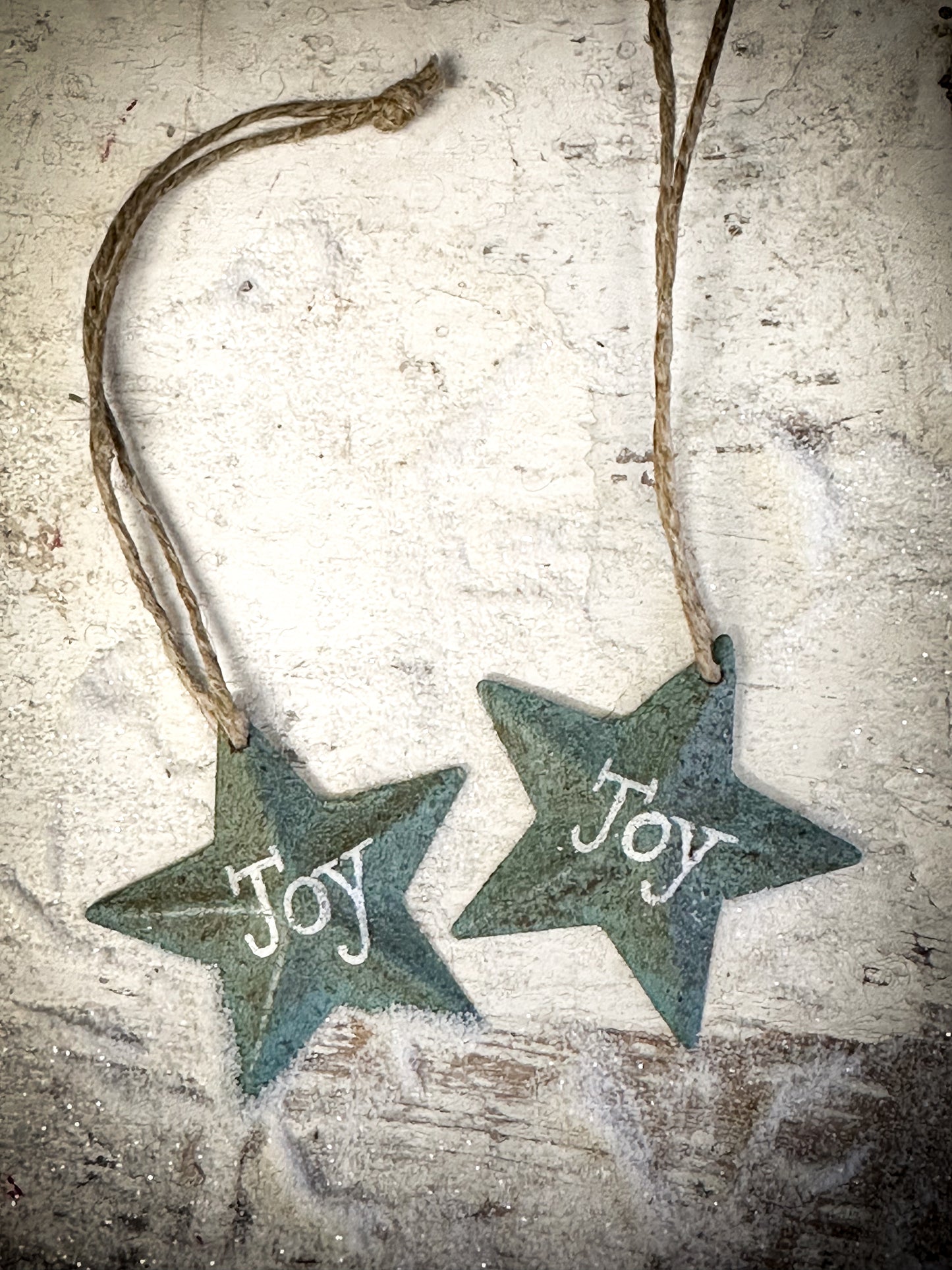 A Mini Turquoise Tin Barn Star Christmas Decoration “Joy”