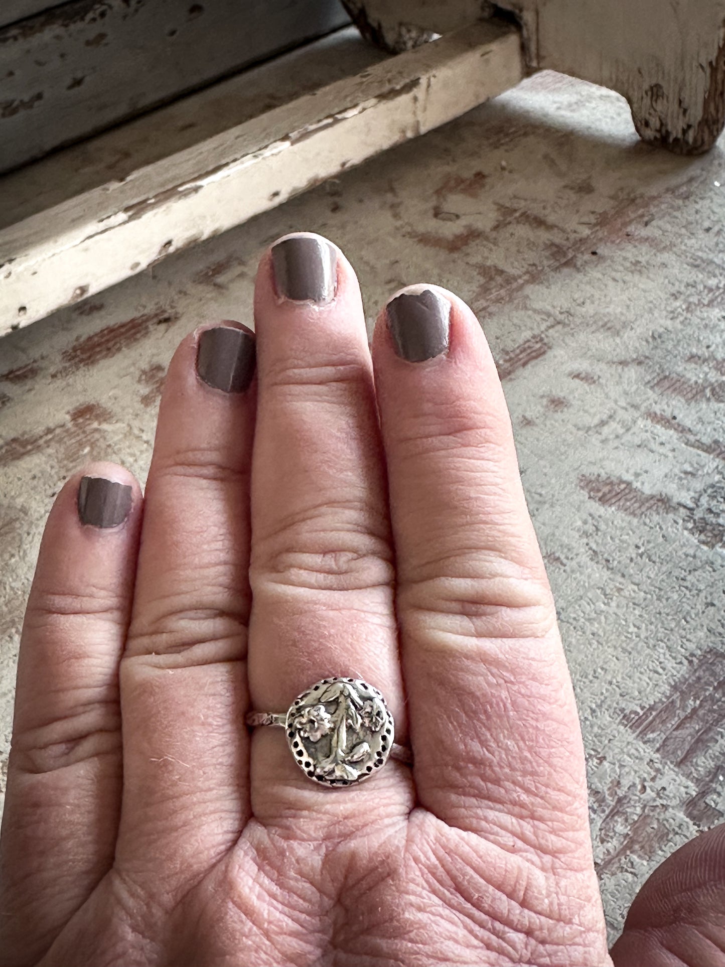 Moonlit Daffodil Ring Fine Silver Botanical Ring Antique Wedgwood Sprig