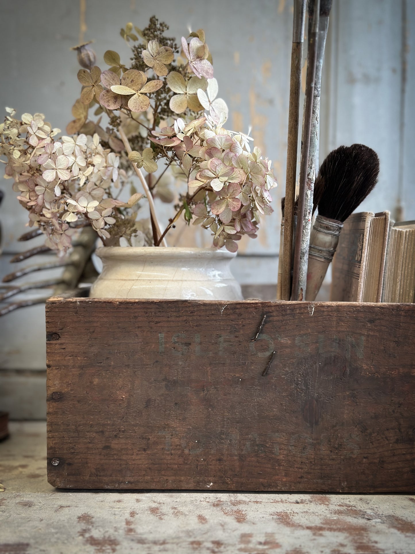 A Vintage Wooden Tomato Crate With Hand Painted Quote