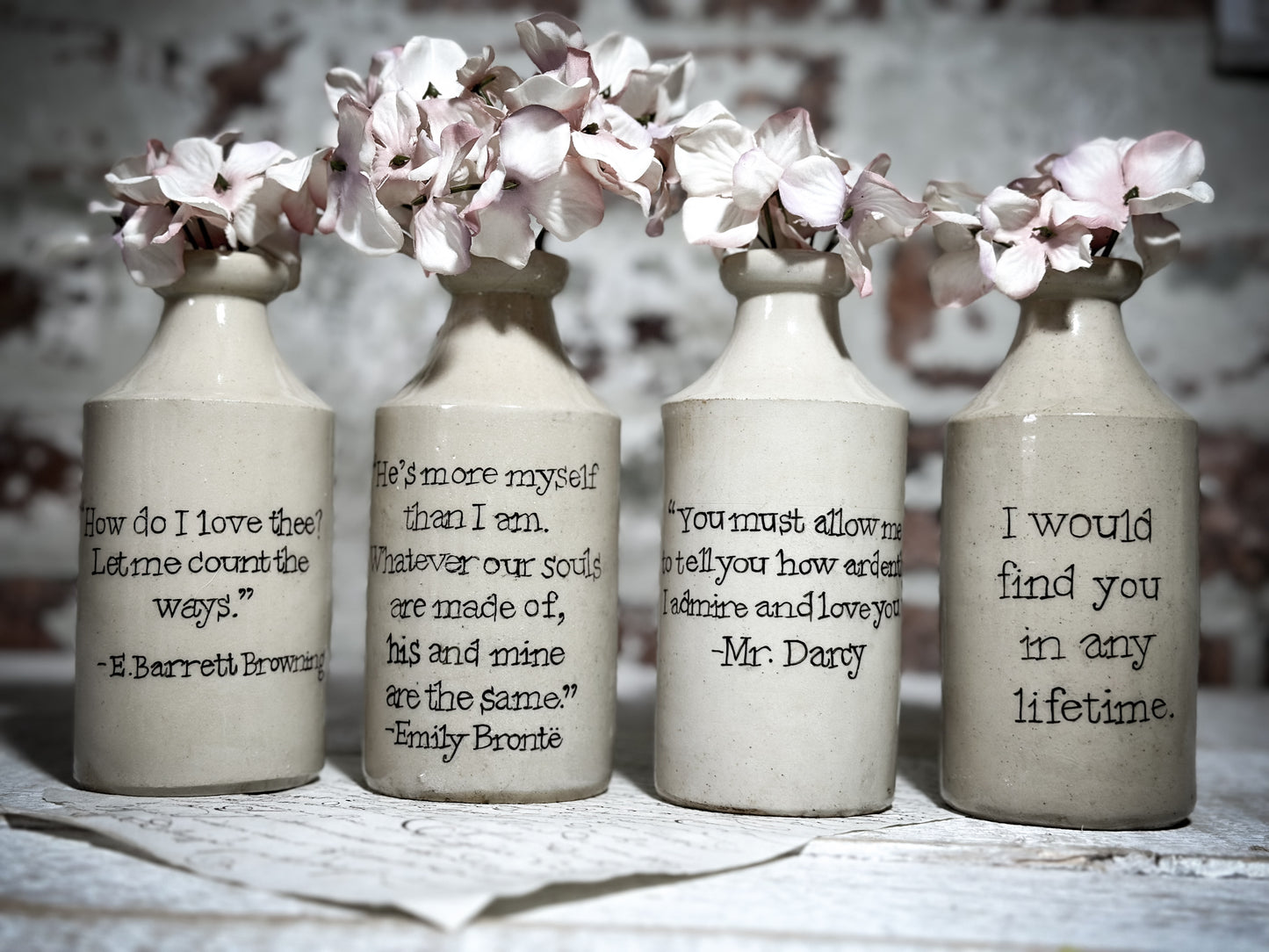 An Antique Pottery Bottle with a Hand Painted Inspirational Quote