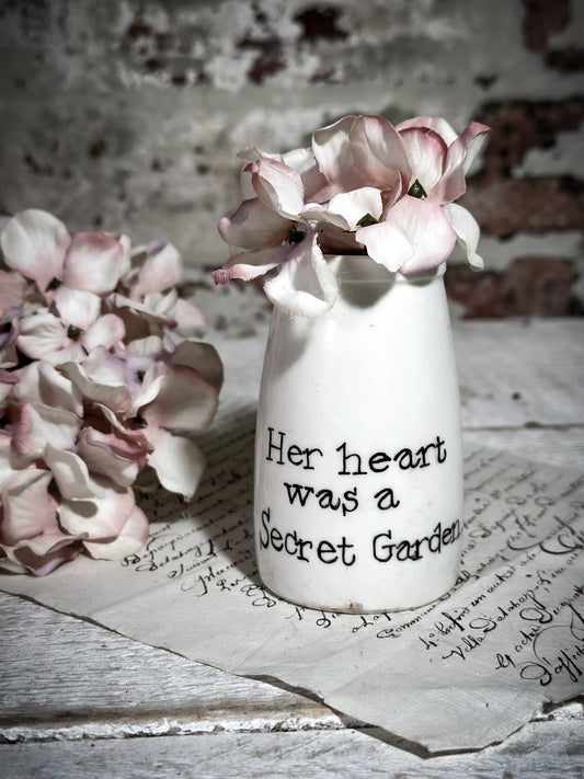 An Antique Creamery Vase Bottle with a Hand Painted Inspirational Quote