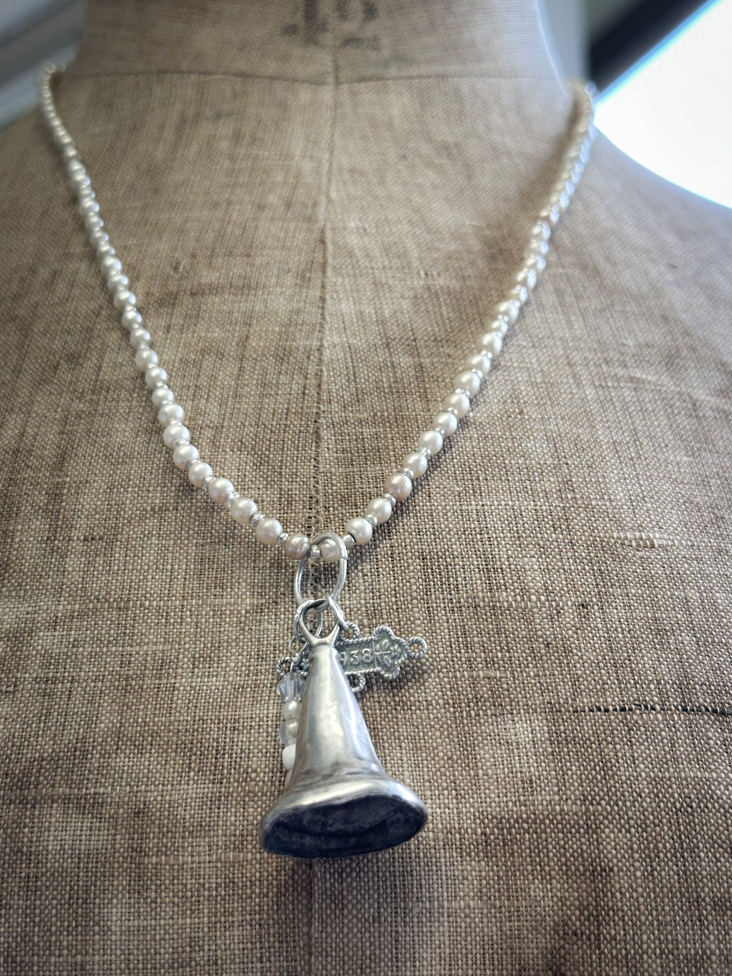 Found Object silver Bell Candle Snuffer Necklace by Jealous Moon Jewellery