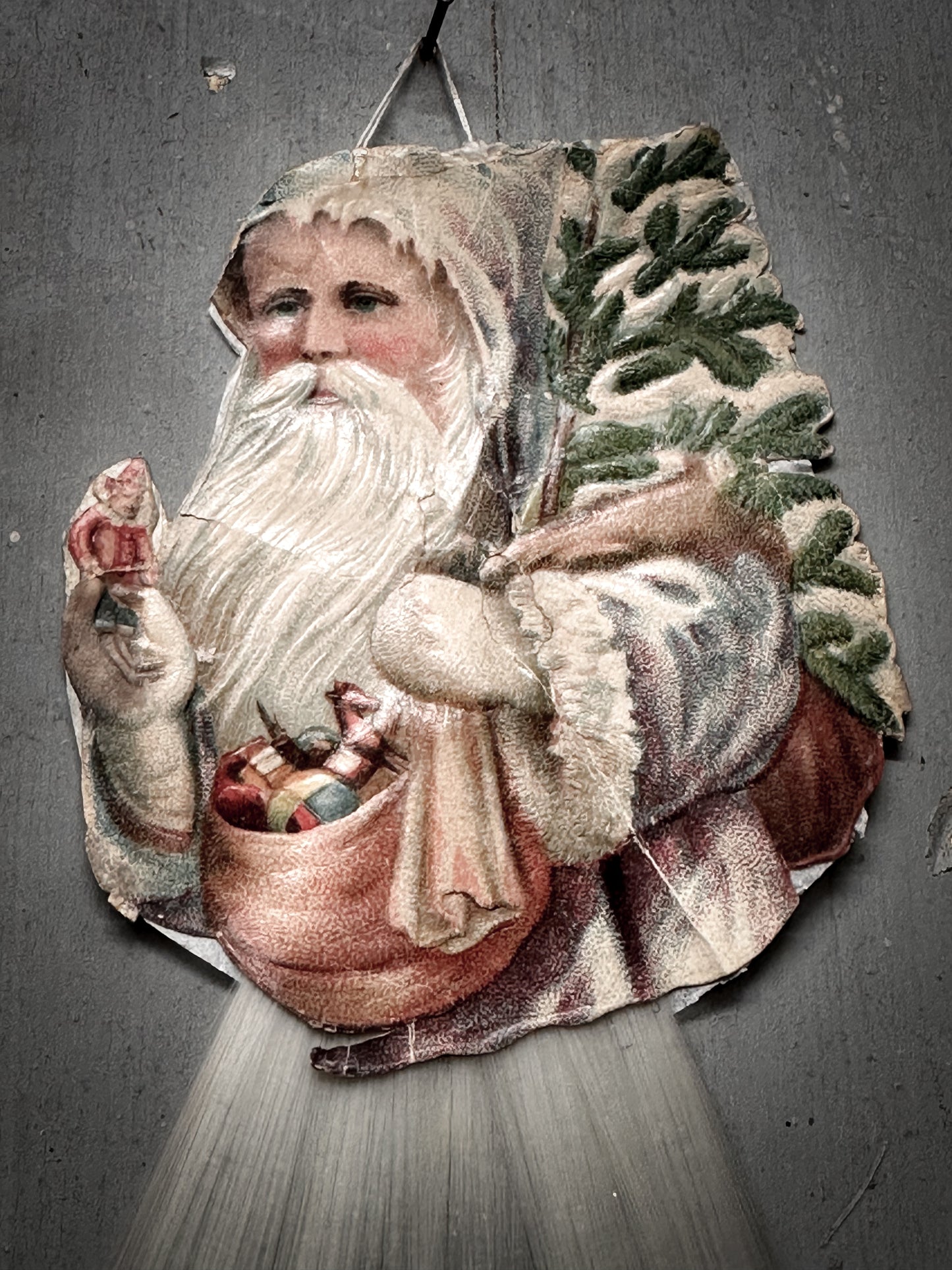Antique German Father Christmas Ornament with Spun-Glass Skirt (c. 1900–1930)