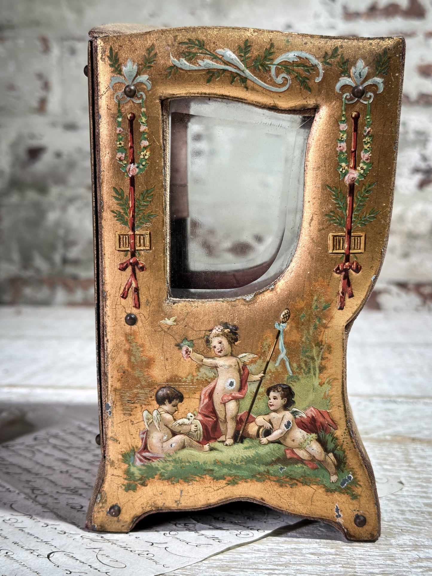 Antique 19th Century French Miniature Vernis Martin Vitrine