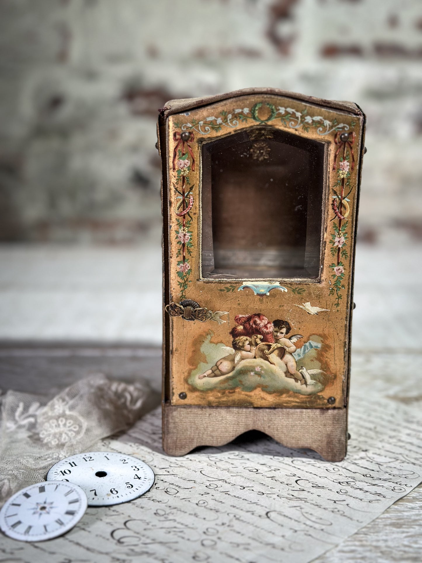 Antique 19th Century French Miniature Vernis Martin Vitrine