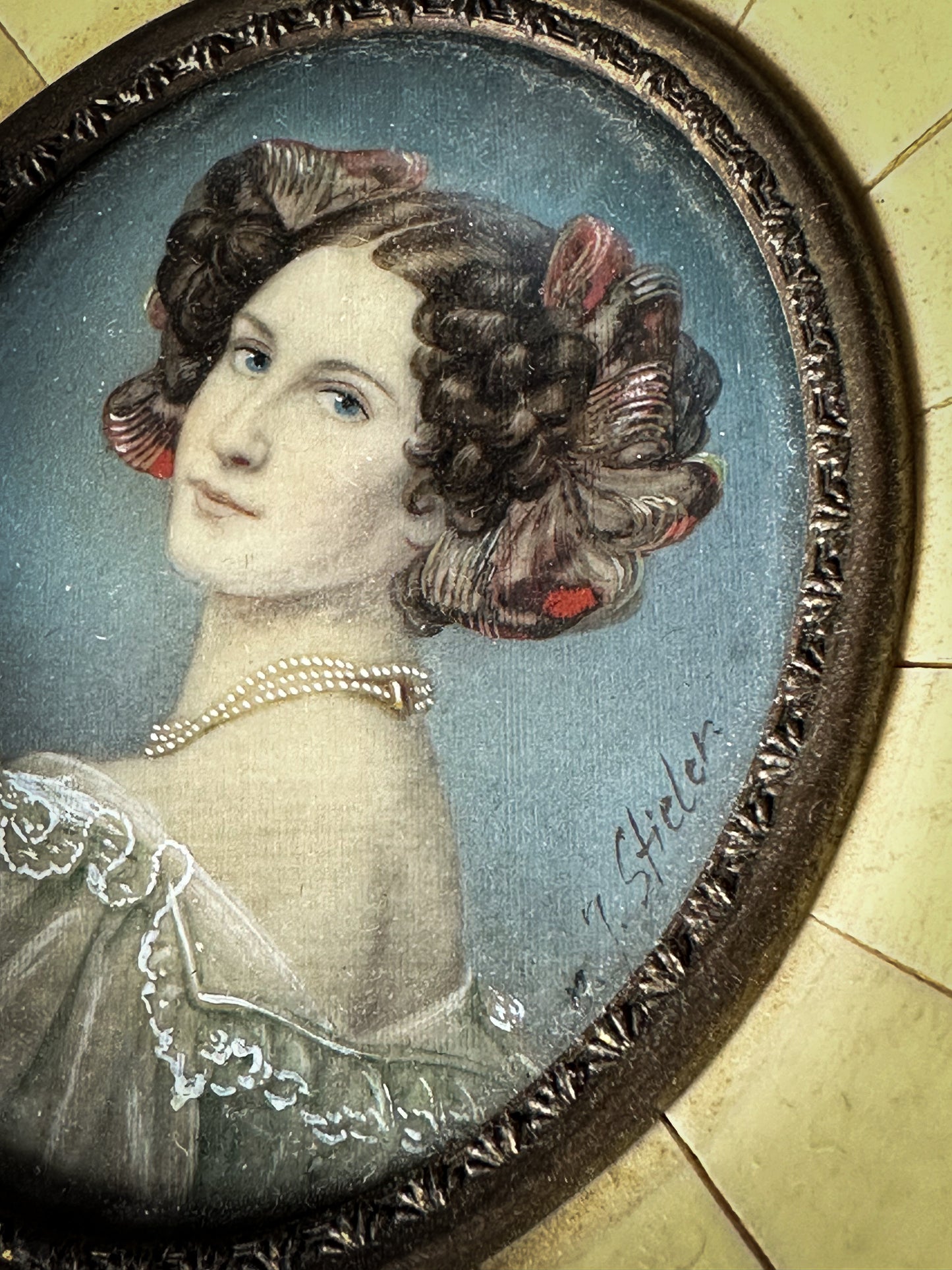 A French framed miniature watercolour