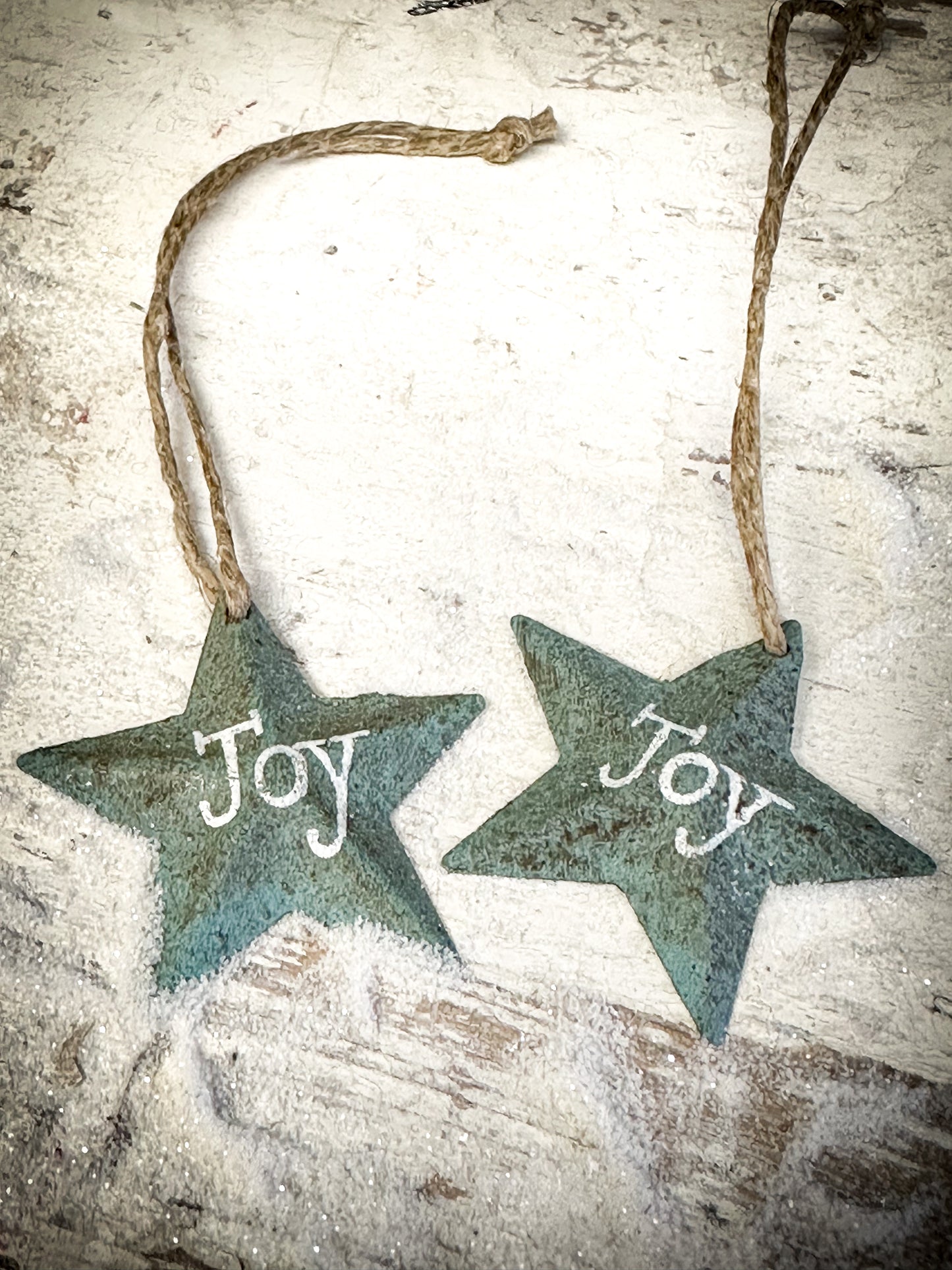 A Mini Turquoise Tin Barn Star Christmas Decoration “Joy”