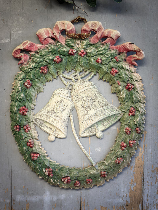 Early–Mid 20th Century Pressed-Paper Christmas Wreath with Twin Bells-oral provenance linking it to the Bletchley Museum collection