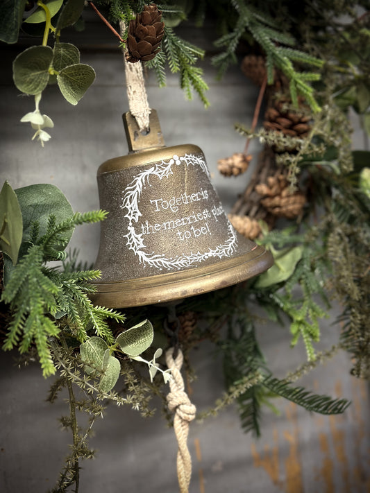 A Large Antique Brass Ship’s Bell With Christmas Quote