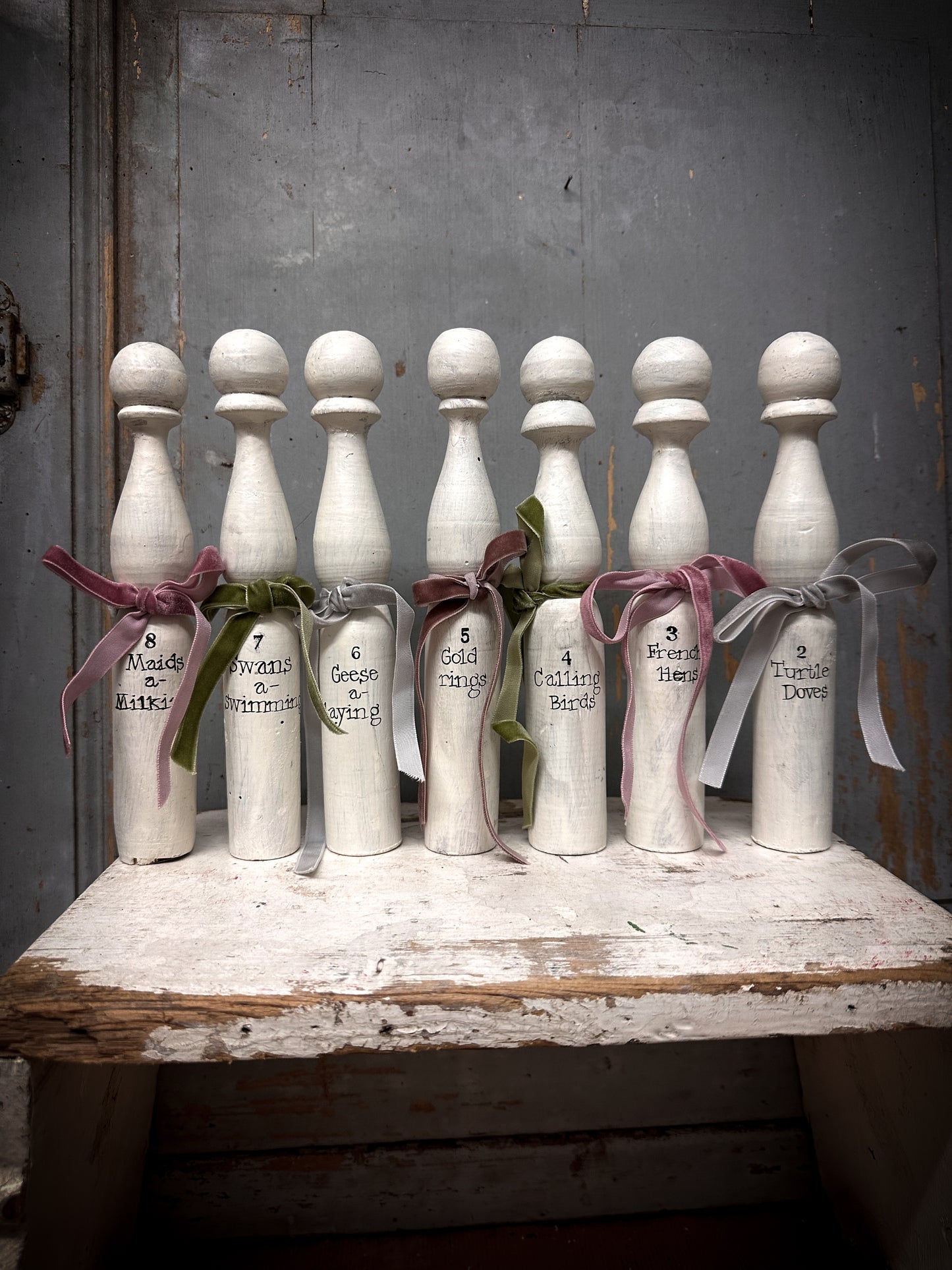 Twelve Days of Christmas Set of Vintage French Wooden Skittles