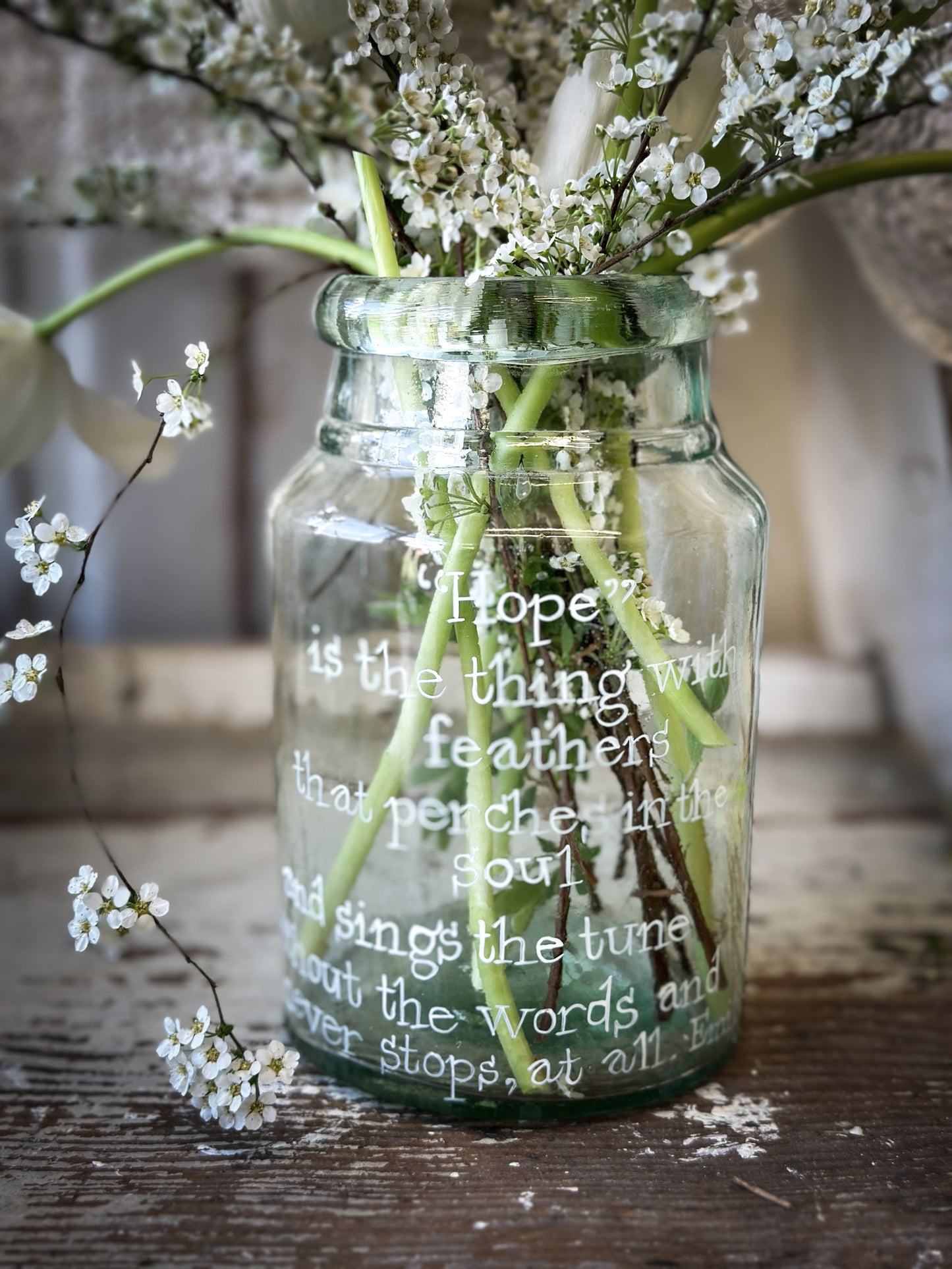 A beautiful large Victorian preserve jar painted with a quote “Hope”