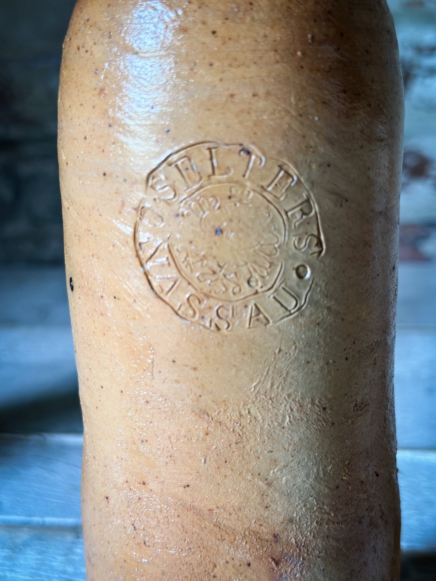 Antique Nassau Stoneware Bottle No. 6 – Salt-Glazed German Mineral Water Jug c.1880–1910