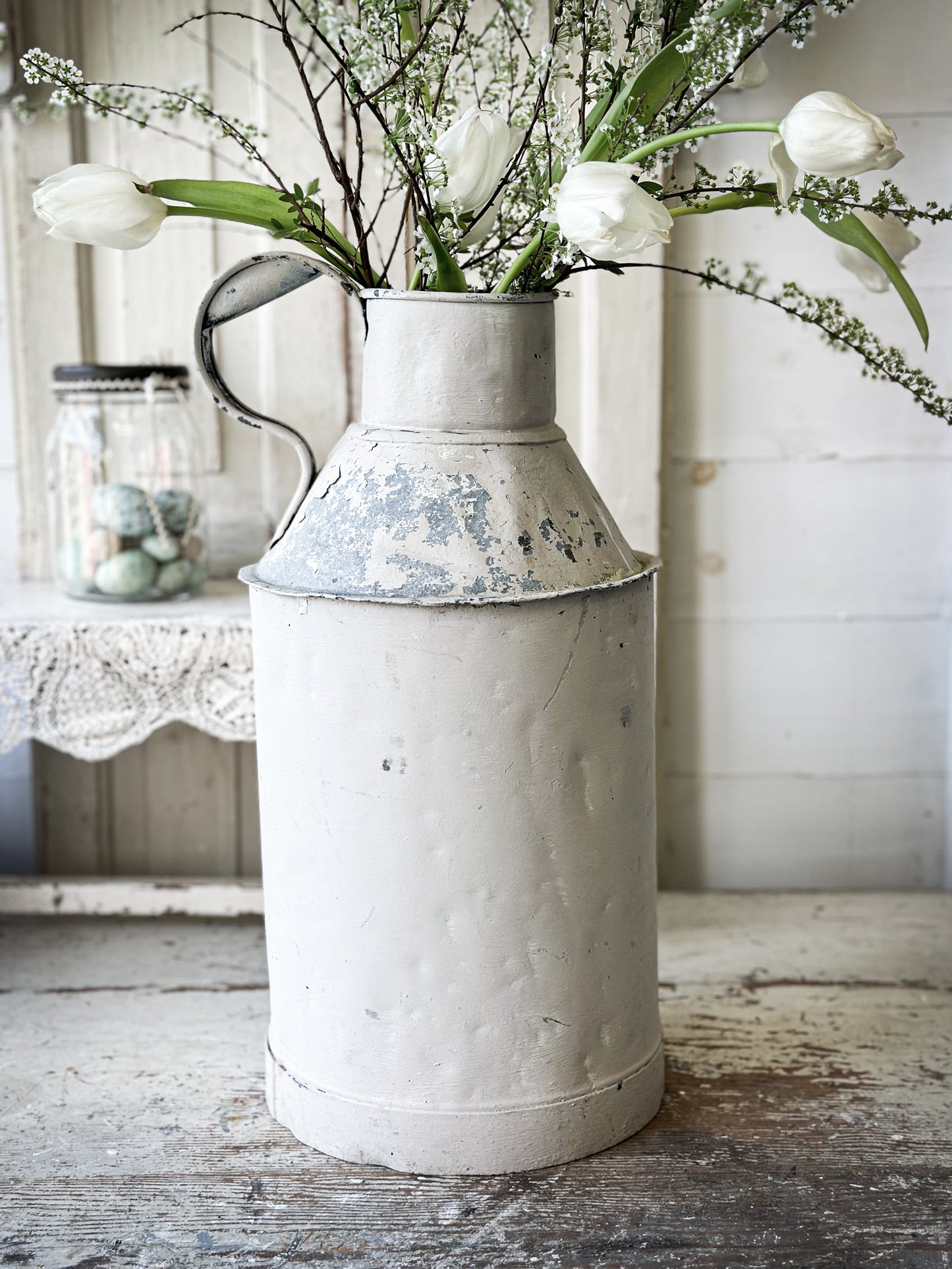 A lovely antique French tin milk churn