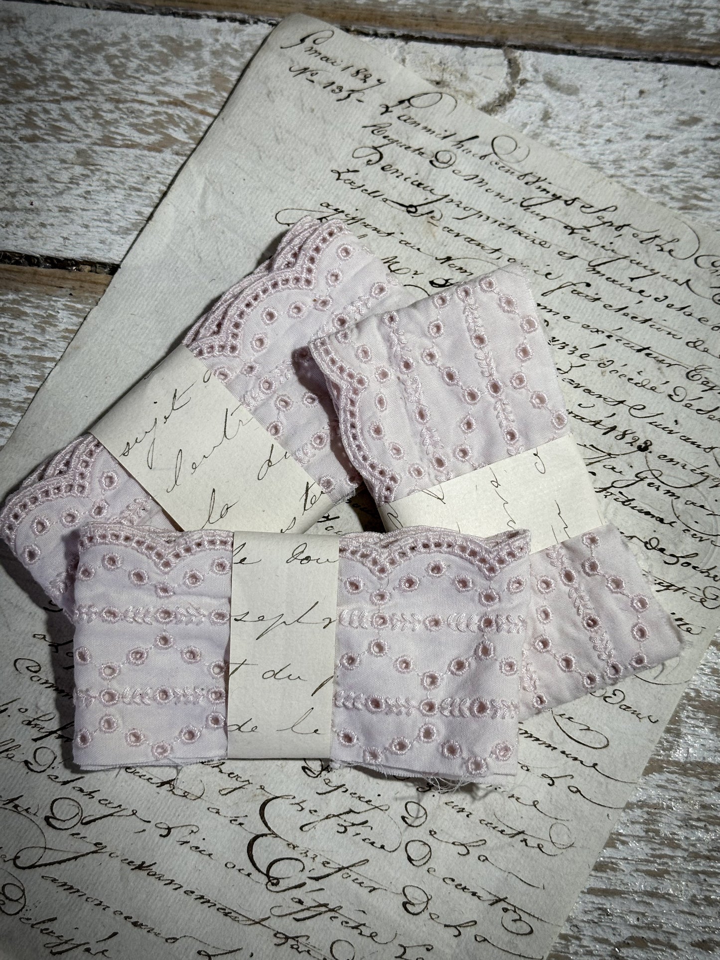 Reclaimed Pale Pink Broderie Anglaise lace Lengths