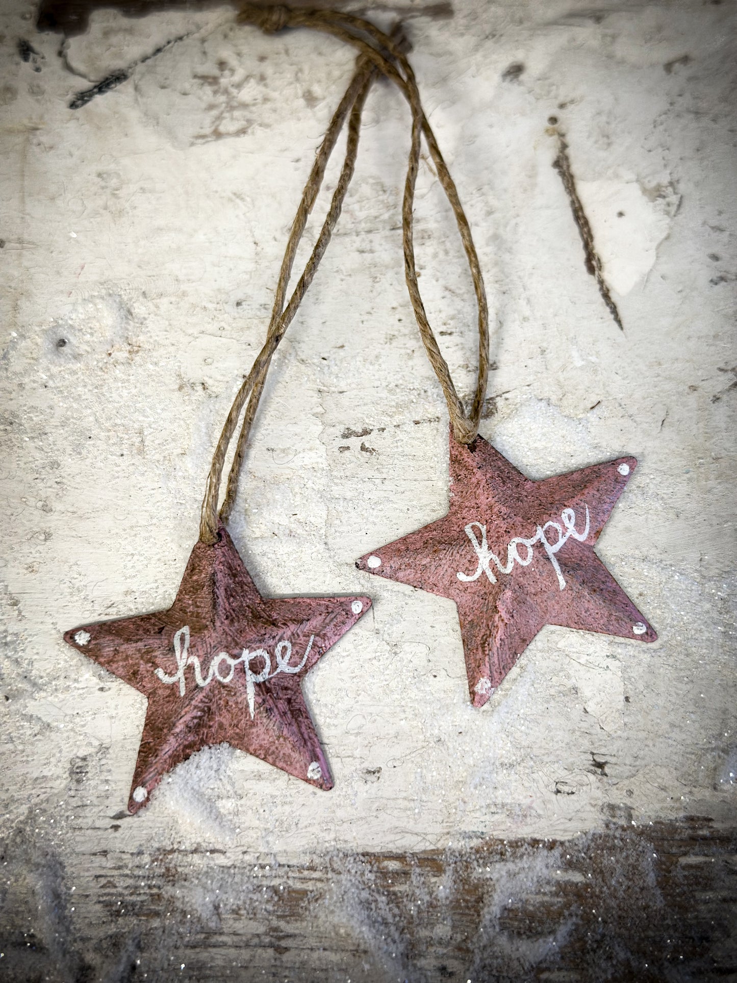 A Mini Pink Tin Barn Star Christmas Decoration “Hope”