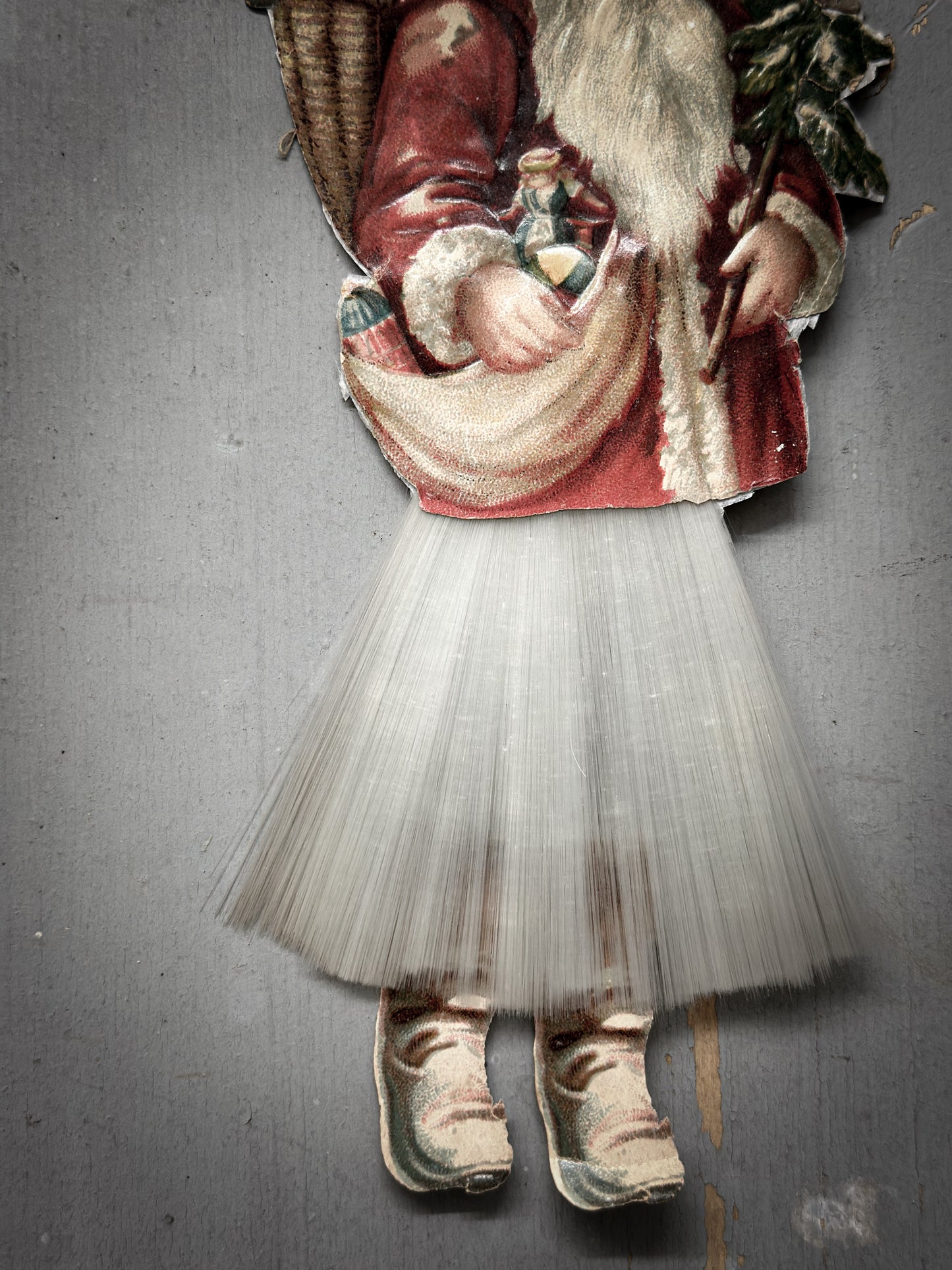 Antique German Father Christmas Ornament with Spun-Glass Skirt (c. 1900–1930)