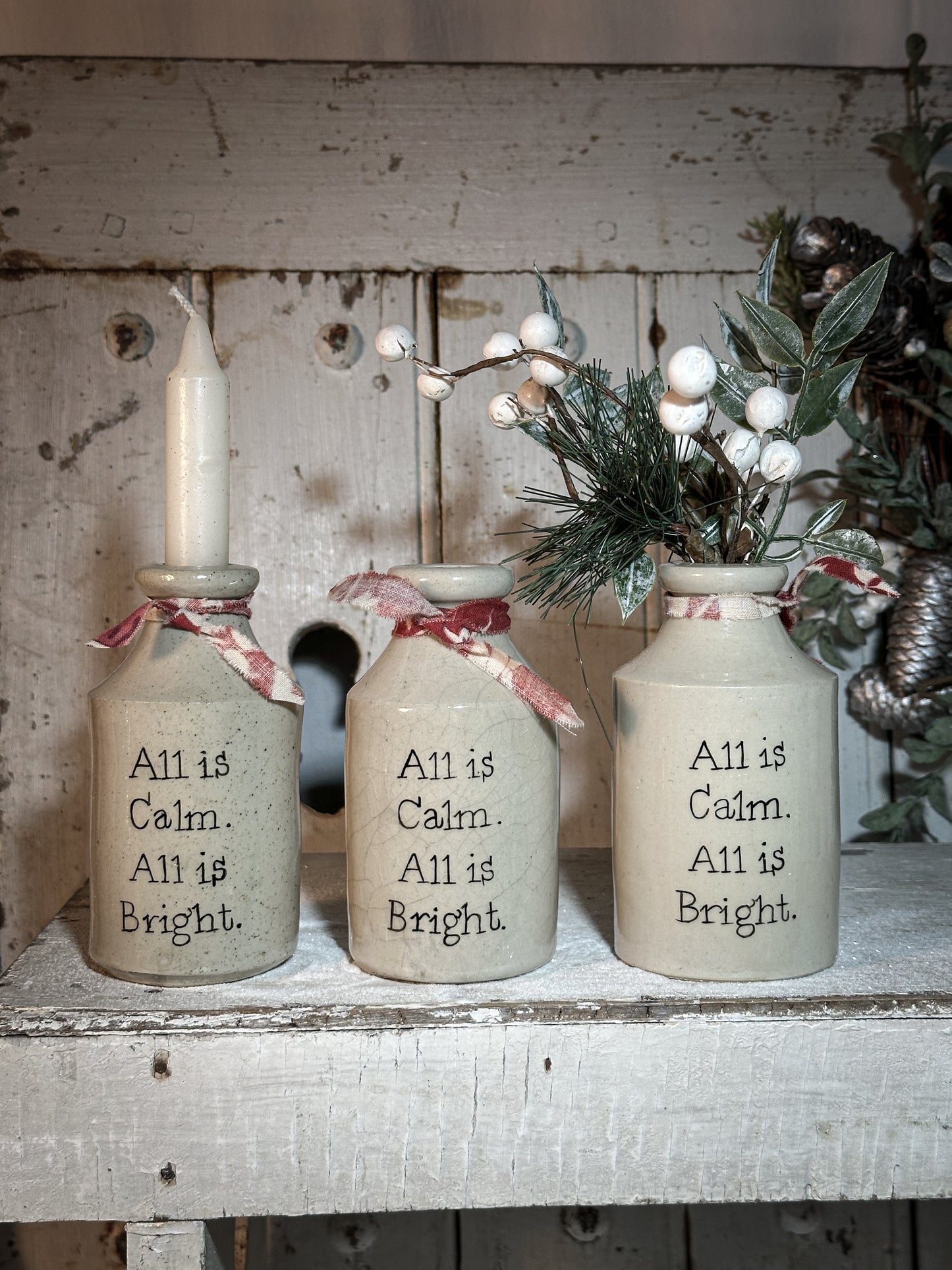 A Victorian unearthed stoneware pottery bottle with a hand painted quote