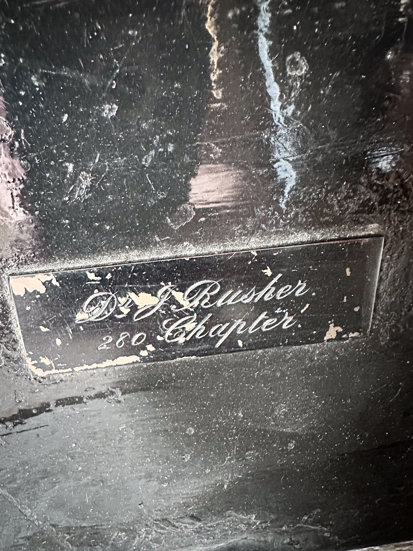 Antique Royal Arch Masonic Japanned Tin & Toleware Document Box – Dr J. Rusher, Chapter No. 280, Worcester