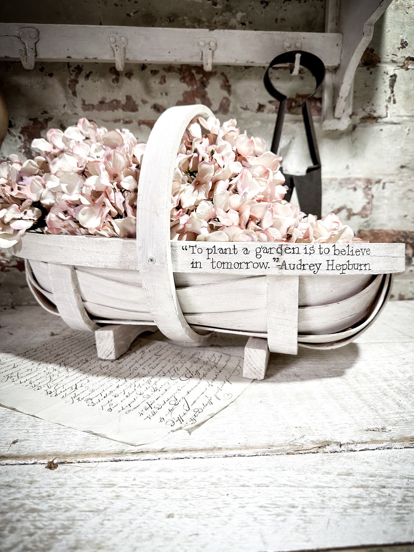 A Vintage Hand Painted Sussex Trug with a Garden Quote Gift for a Gardener