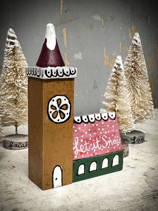 A Large Vintage German Erzgebirge Putz Wooden Village House “Let it Snow”