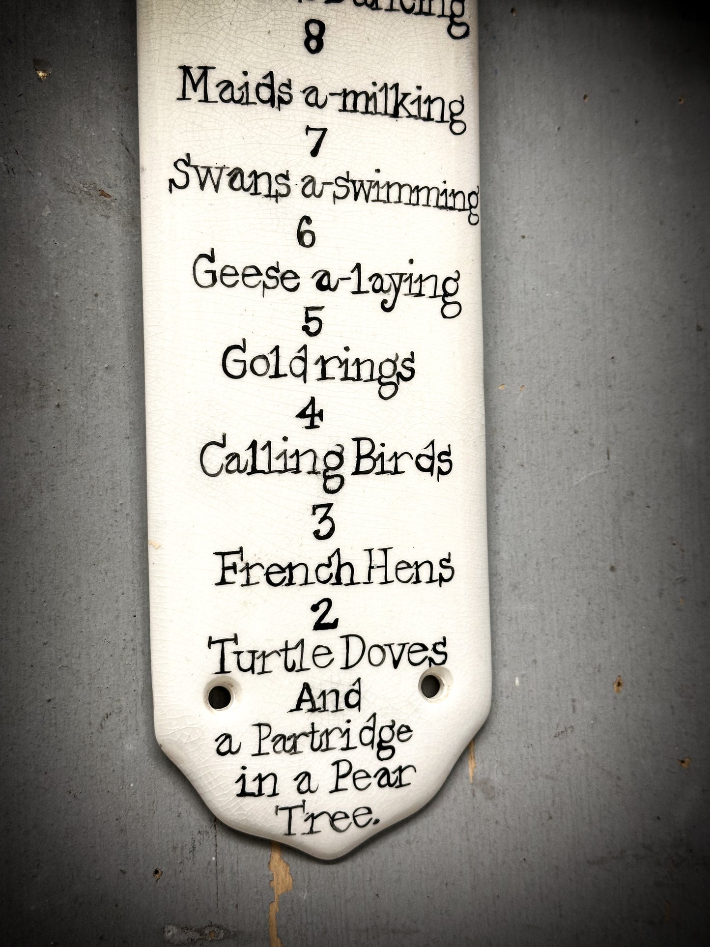 Twelve Days of Christmas Ironstone Door Plate Hanger