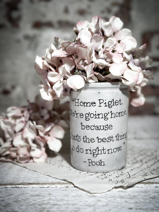 An Antique Jar with a Hand Painted Inspirational Quote