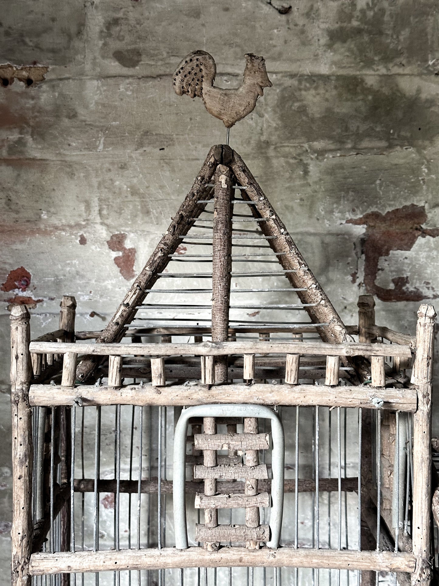 A French Primitive scratch built Bird Palace, Bird cage in the style of a Chateau