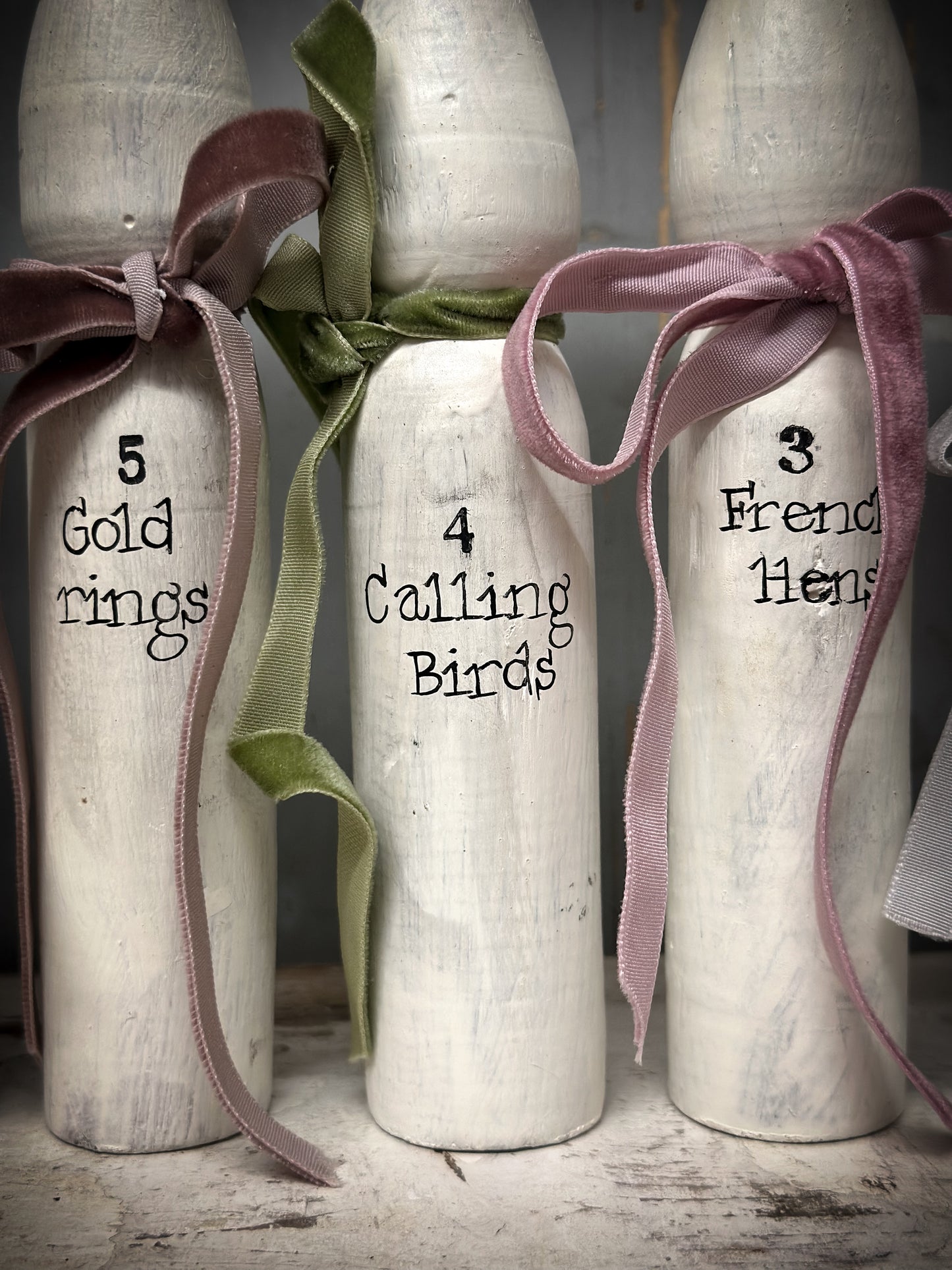 Twelve Days of Christmas Set of Vintage French Wooden Skittles