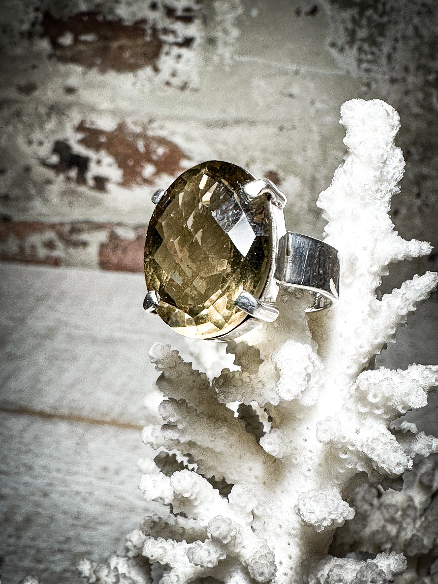 Vintage 925 Silver Chunky Citrine statement Ring