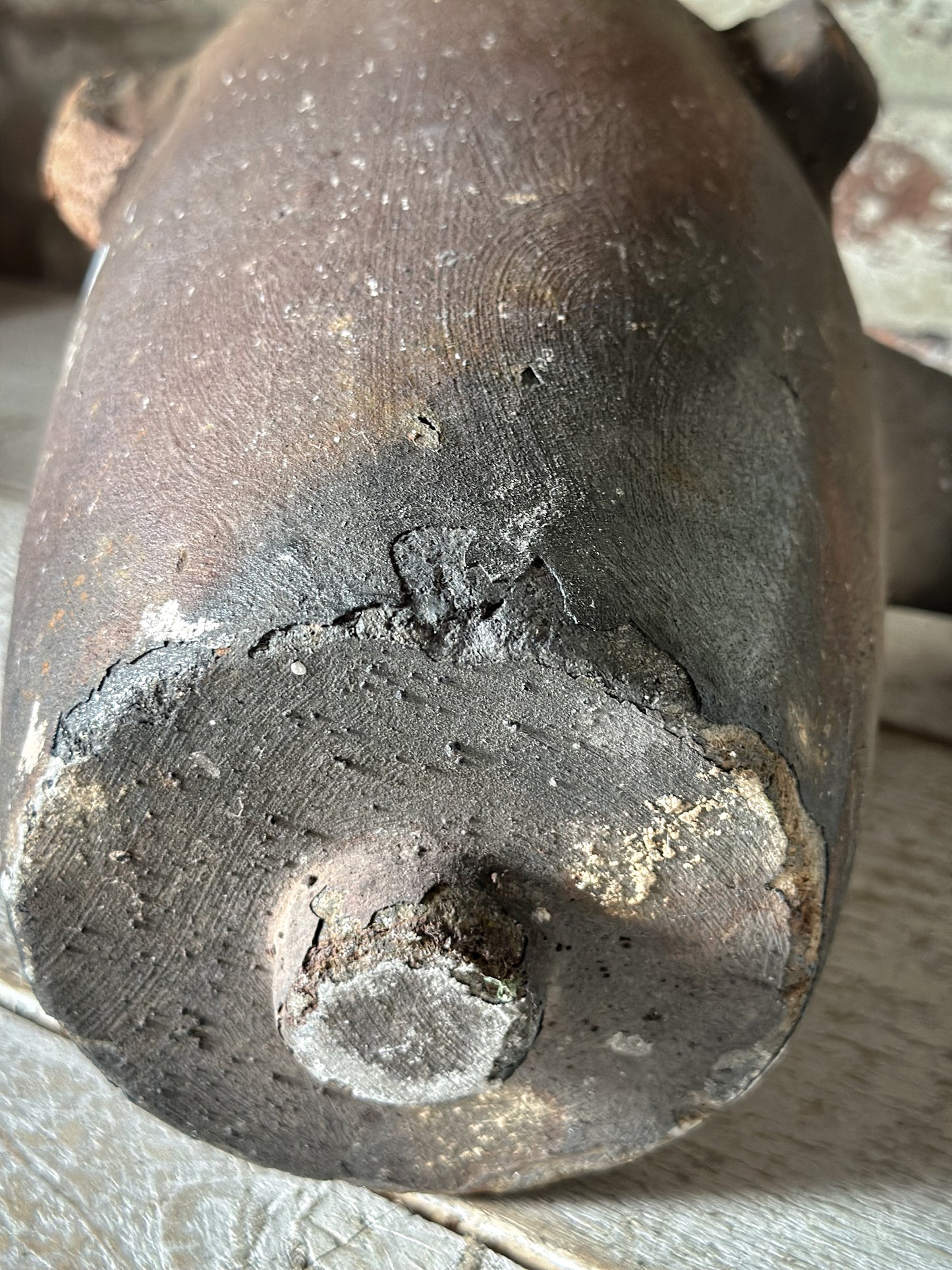 Antique Industrial Foundry Crucible with Original Furnace Slag