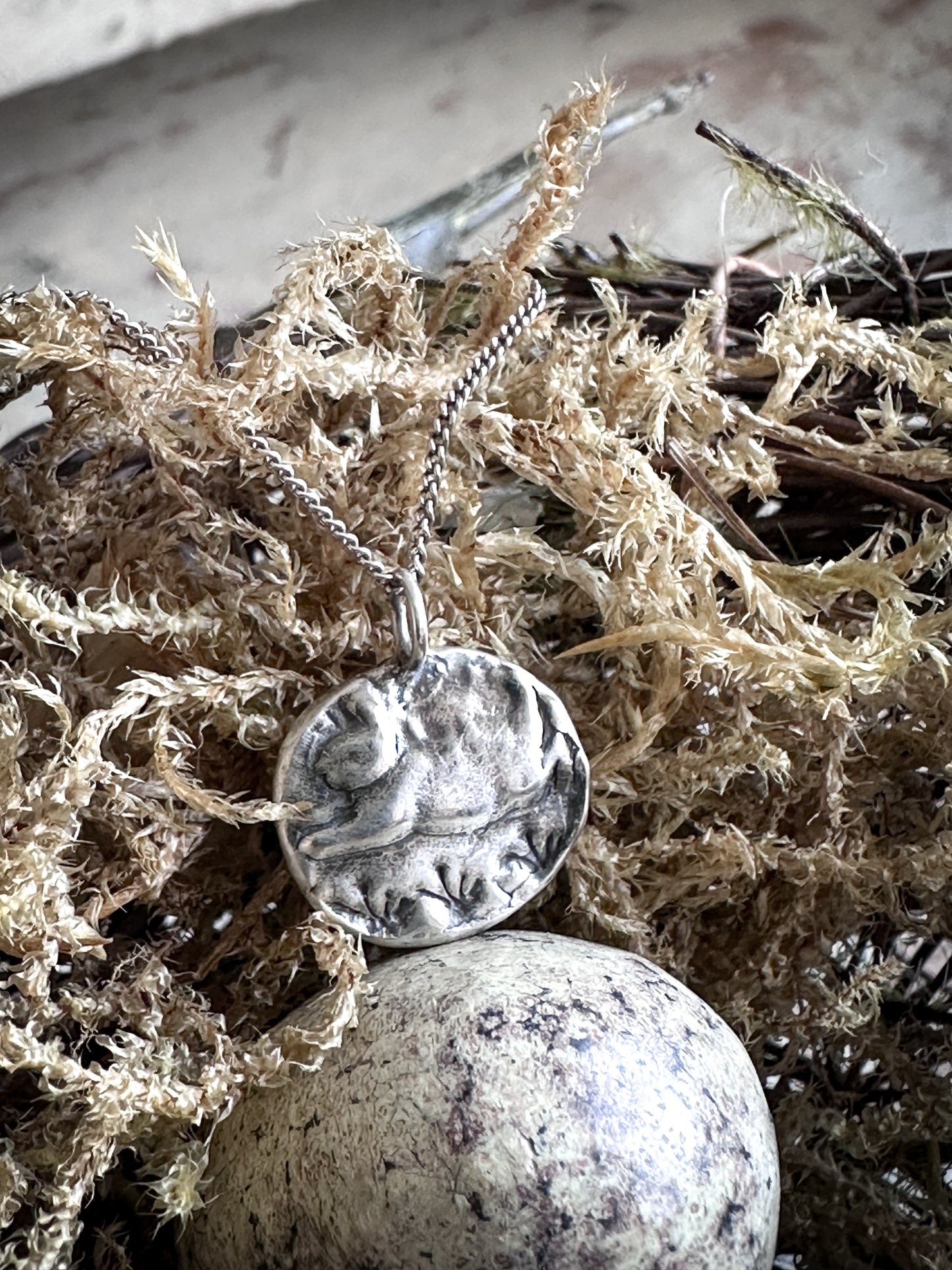 Meadow Rabbit Pendant – Handcrafted .999 Fine Silver Necklace