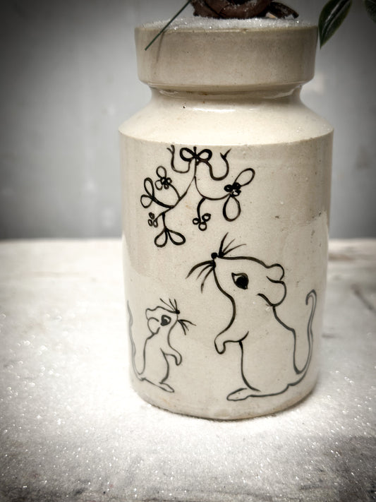 A Hand Painted Mini Victorian Illustrated “ Baby’s First Christmas” Stoneware Bottle