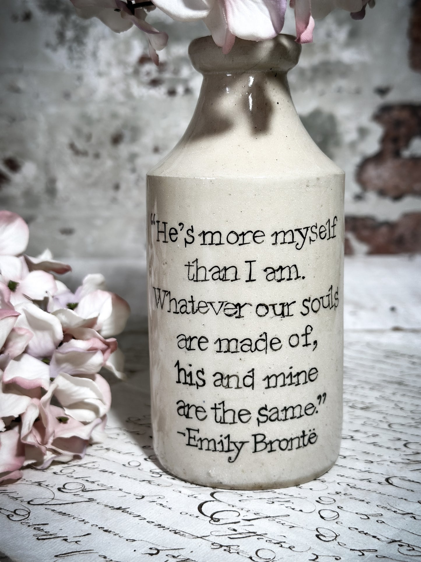 An Antique Pottery Bottle with a Hand Painted Valentine’s Day Quote