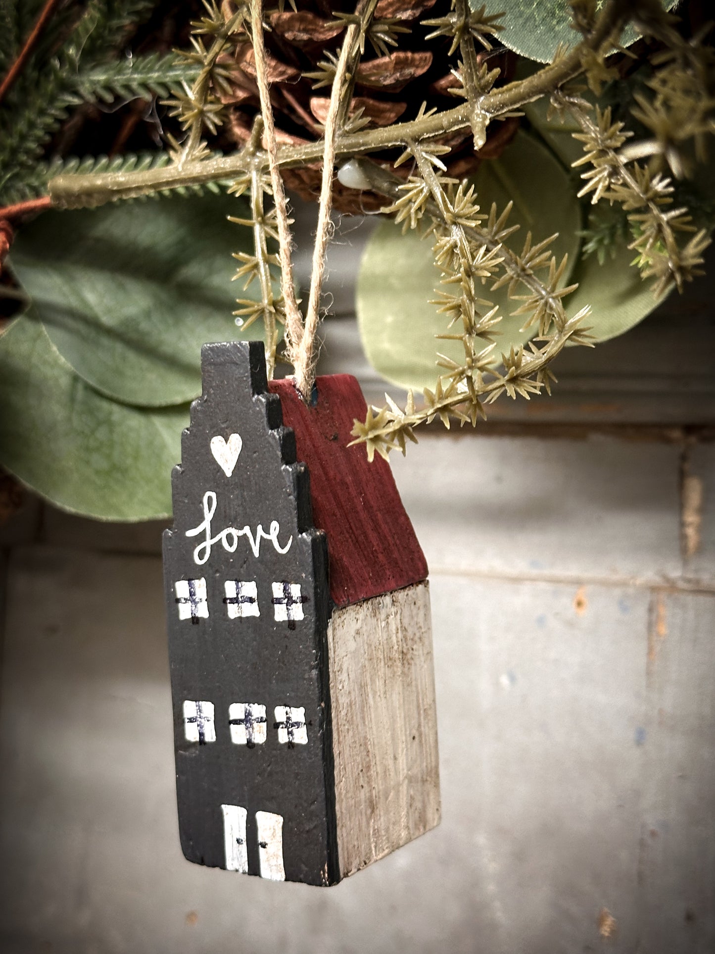 A Hanging Vintage German Erzgebirge Putz Wooden Village House