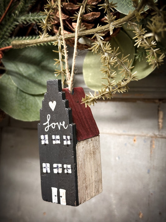 A Hanging Vintage German Erzgebirge Putz Wooden Village House