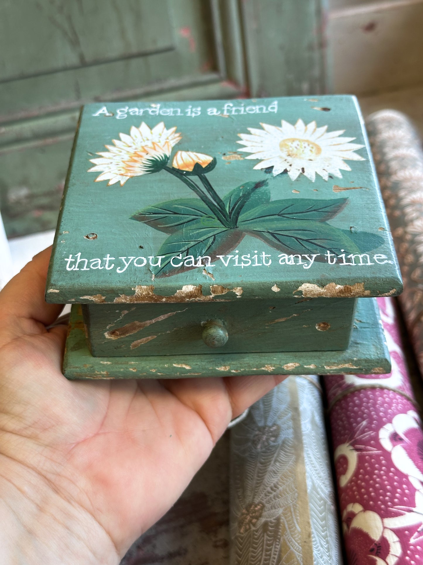 “A Garden is a Friend…” – Hand Painted Mini Box With Drawer